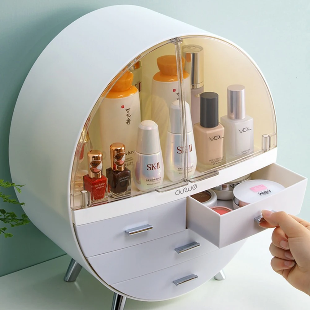 【Breeins】Dustproof Round Cosmetic Storage Box Desktop Organzier Makeup For Home