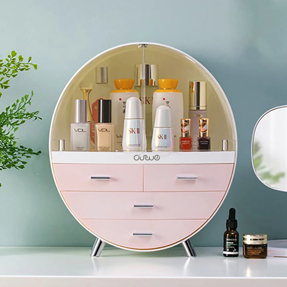 【Breeins】Dustproof Round Cosmetic Storage Box Desktop Organzier Makeup For Home