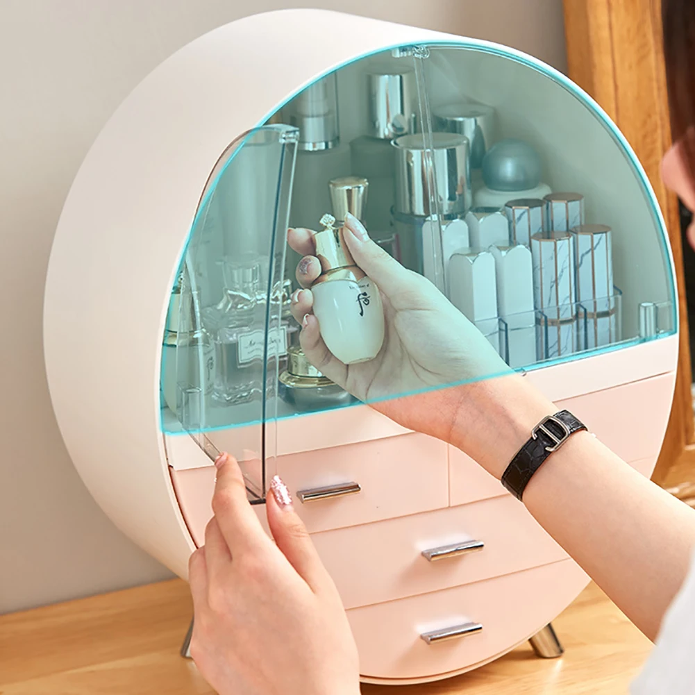 【Breeins】Dustproof Round Cosmetic Storage Box Desktop Organzier Makeup For Home