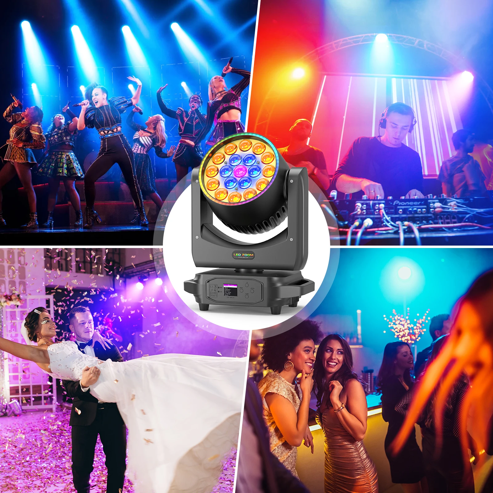 LeLeght 19x20w Moving Head Led RGBW 16/24 Channel 4 in 1 Stage Lights For DJ Light Christmas Bar Disco Party Halloween Deco