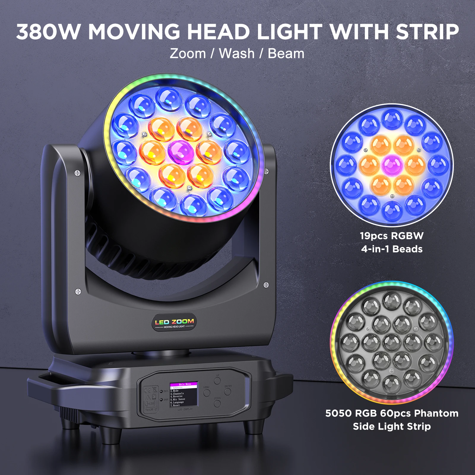 LeLeght 19x20w Moving Head Led RGBW 16/24 Channel 4 in 1 Stage Lights For DJ Light Christmas Bar Disco Party Halloween Deco