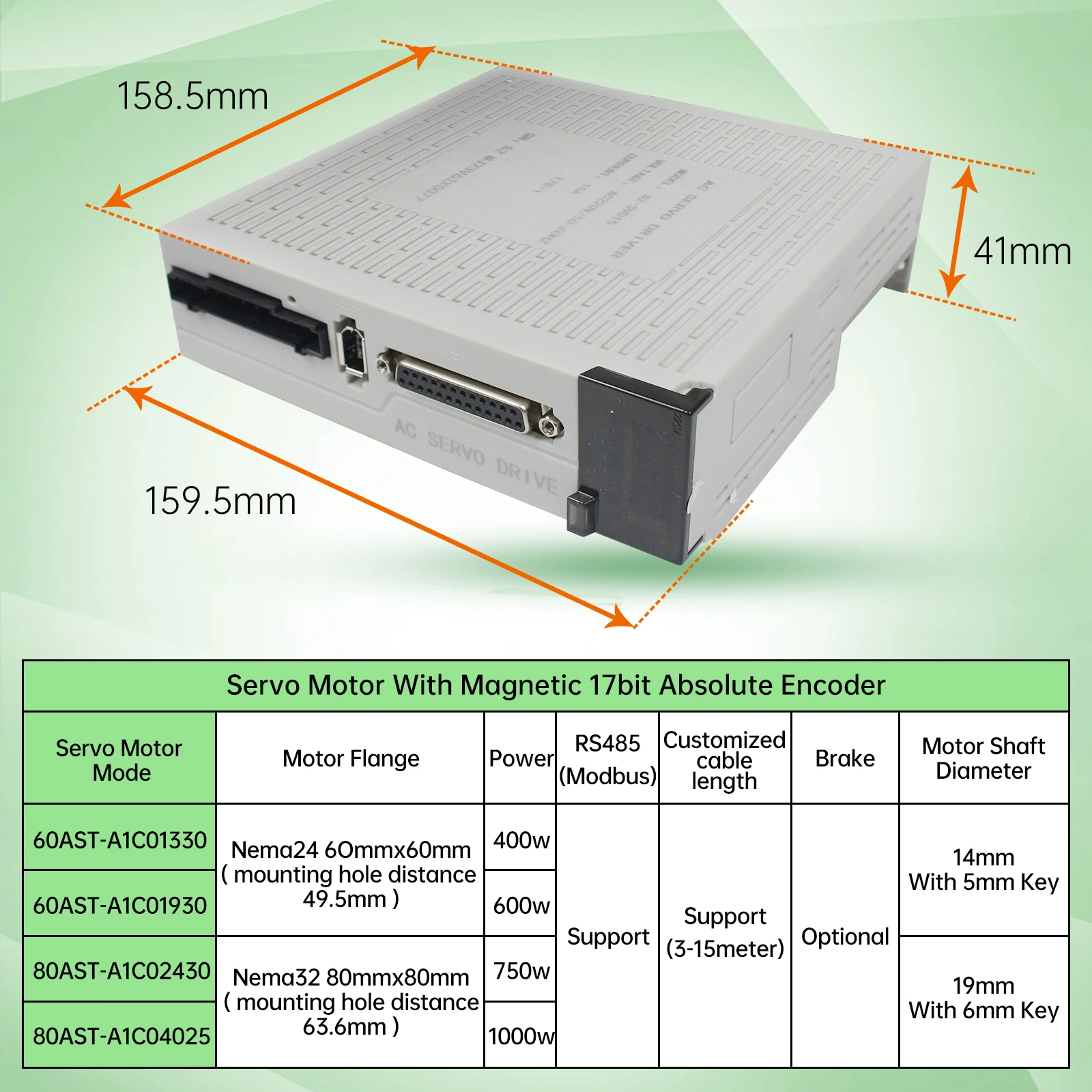 [EU Stock] AC Servo Motor Kit /600W/750W/1000W 220V With Brake or Without Brake + Servo Driver + 3M Cable CNC Servo Motor Kit