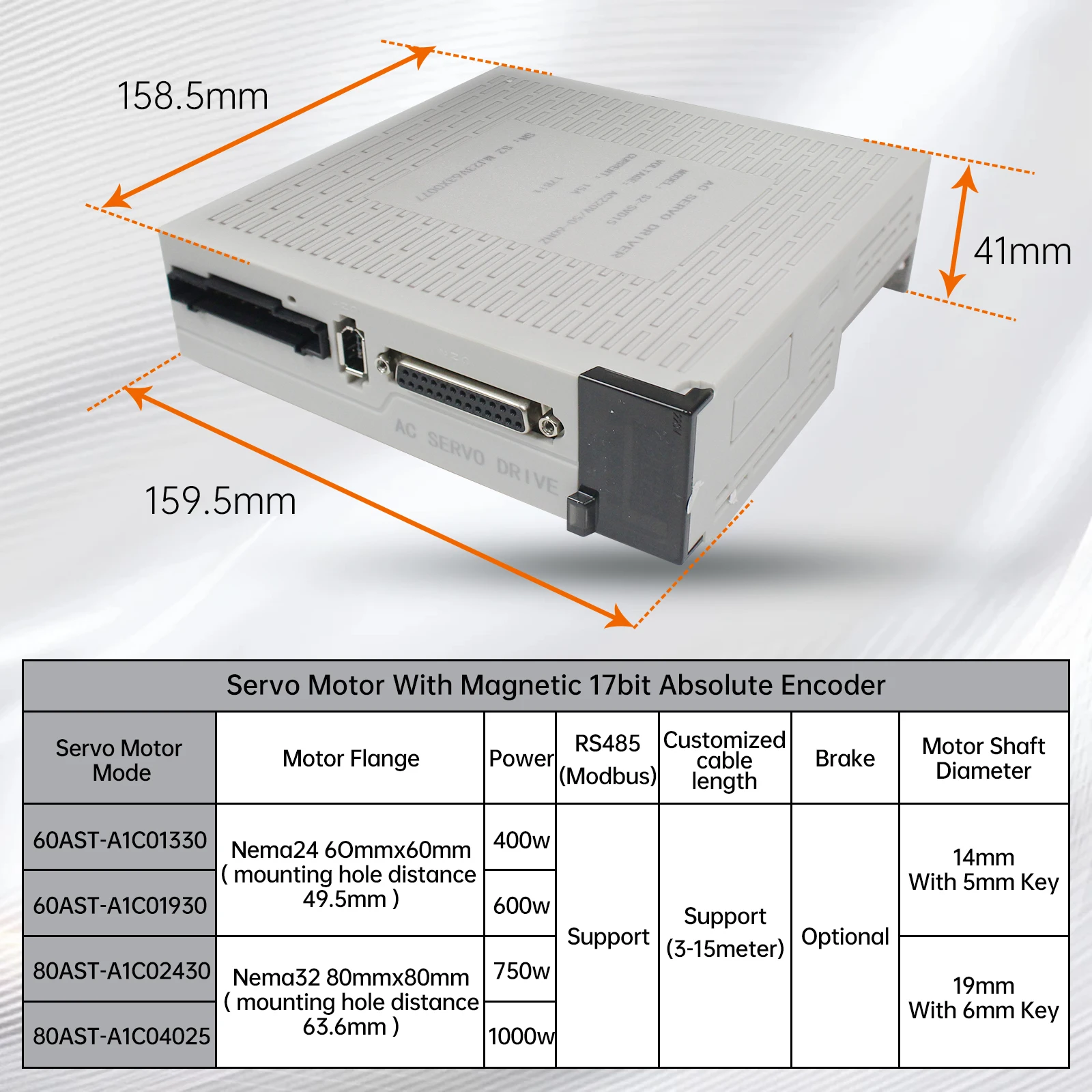 [EU Stock] AC Servo Motor Kit /600W/750W/1000W 220V With Brake or Without Brake + Servo Driver + 3M Cable CNC Servo Motor Kit