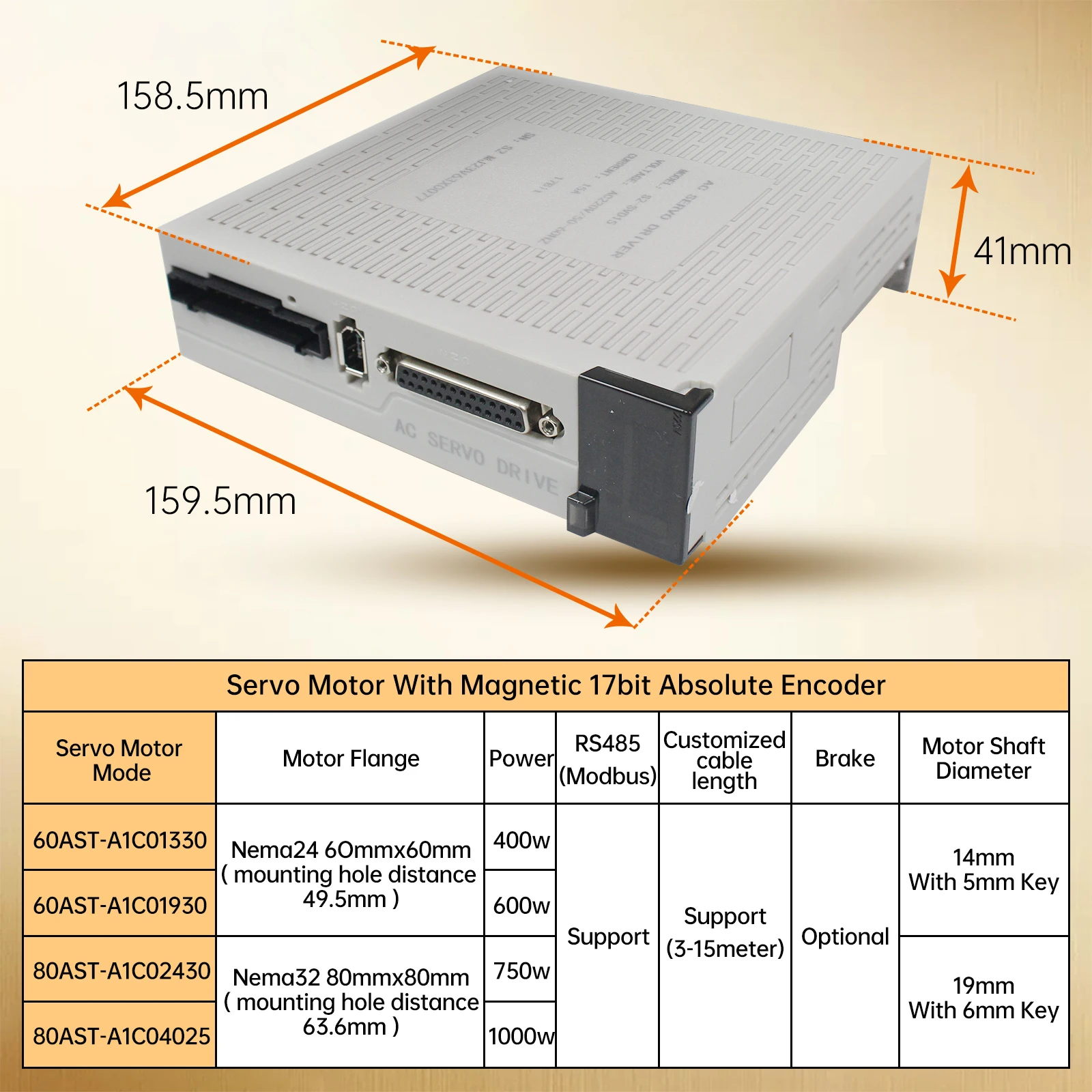 [EU Stock] AC Servo Motor Kit /600W/750W/1000W 220V With Brake or Without Brake + Servo Driver + 3M Cable CNC Servo Motor Kit