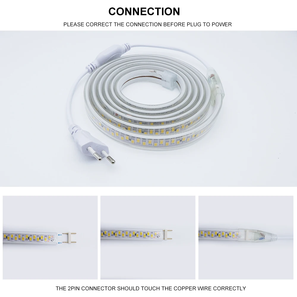 Super Bright SMD 5630 5730 LED Strip 220V With EU Plug 180LEDs/m IP67 Waterproof Warm White In-Outdoor Flexible Light