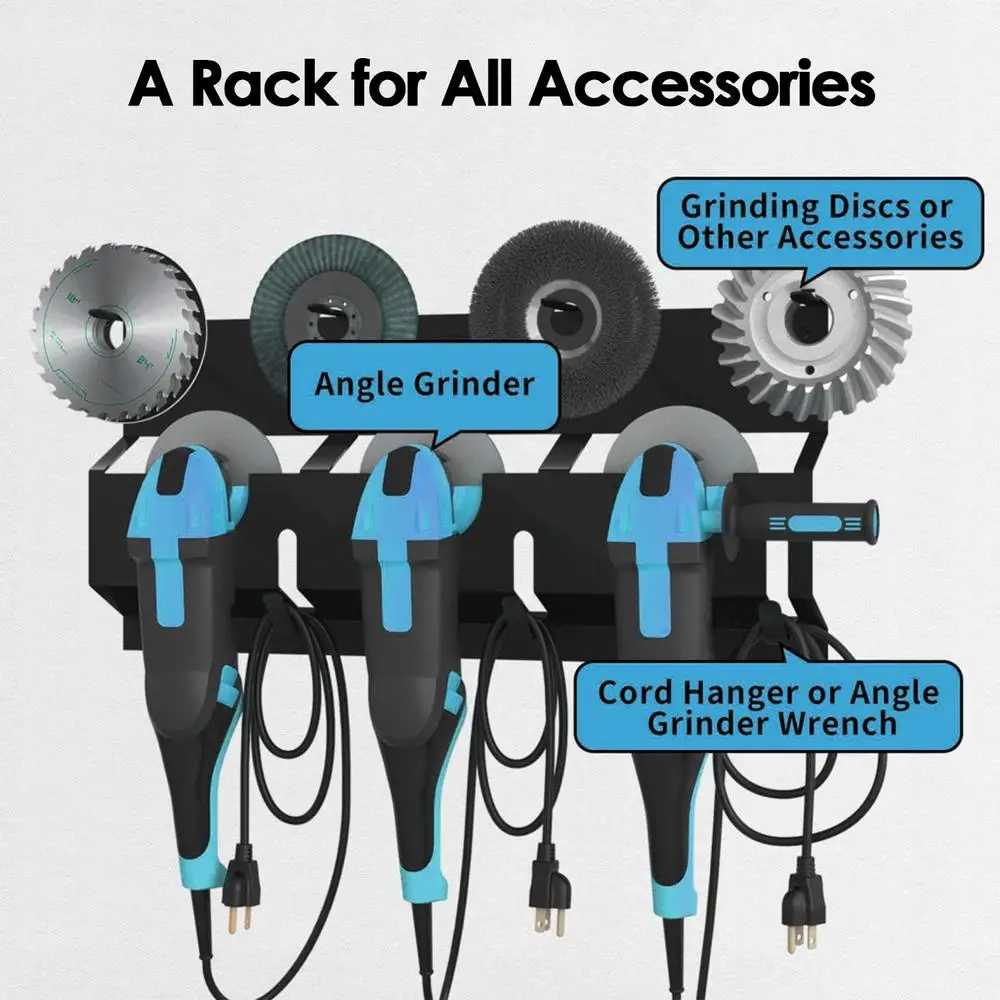 Angle Grinder Wall Storage Mount Metal Wall-Mounted Hanging Shelf Power Tool Organizer Rack for Angle Grinder Cutters Polishers