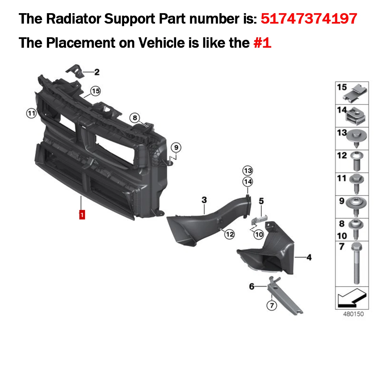 For BMW X1 F48 F49 2016-2019 Radiator Support-Cooling Air Duct 51747374197