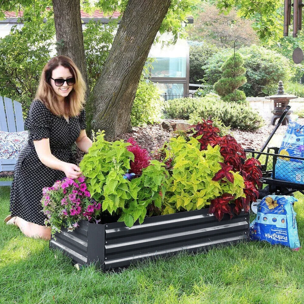 Outdoor Garden Bed Flower Pots Galvanized Steel Garden Courtyard Elevated Flower Bed Plant Flower Box Vegetable Box