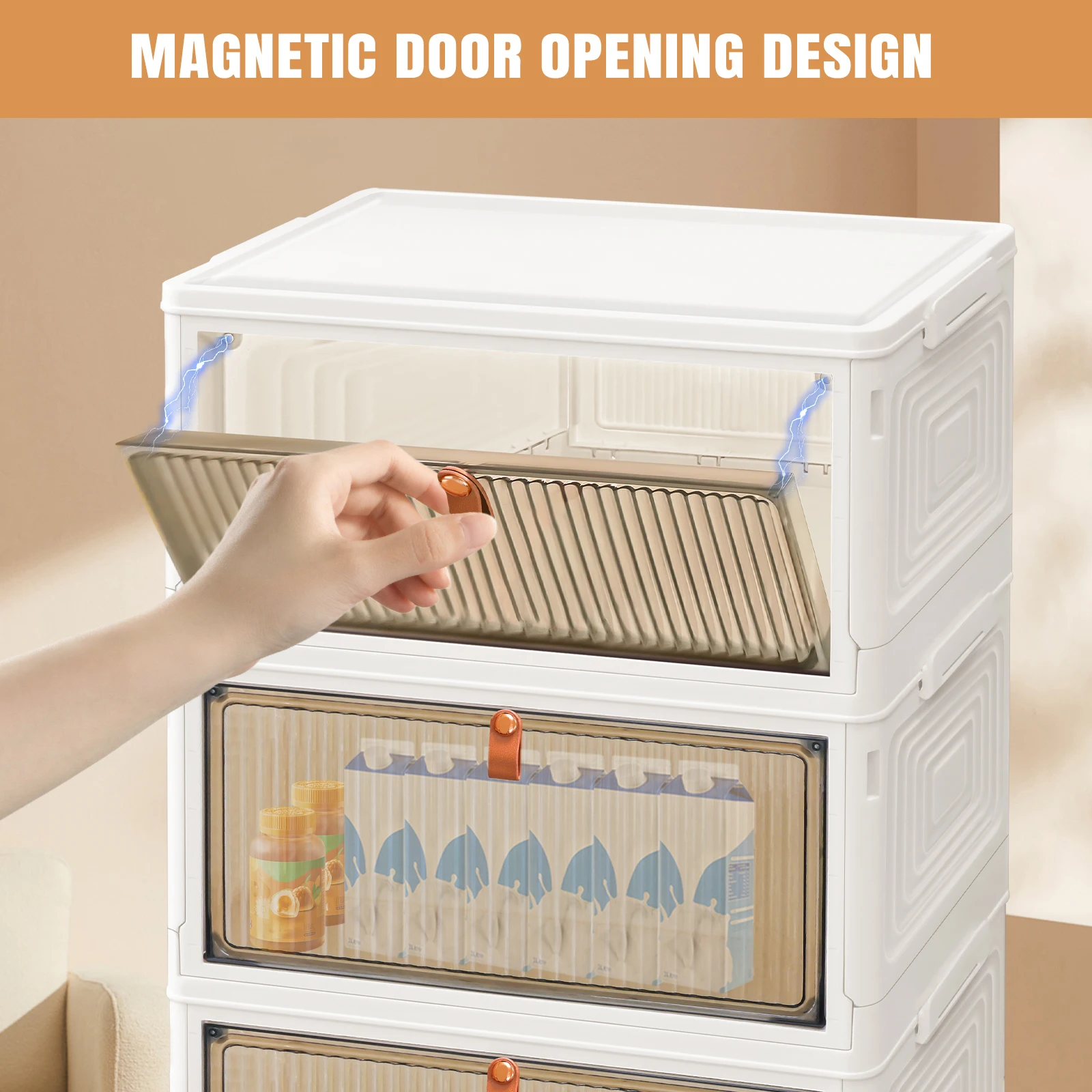 BRIEFNESS 3/4/5 Tier Stackable Storage Boxes with Lids & Wheels Plastic Organizer for Clothes,Bedroom,Living Room,Study & Office