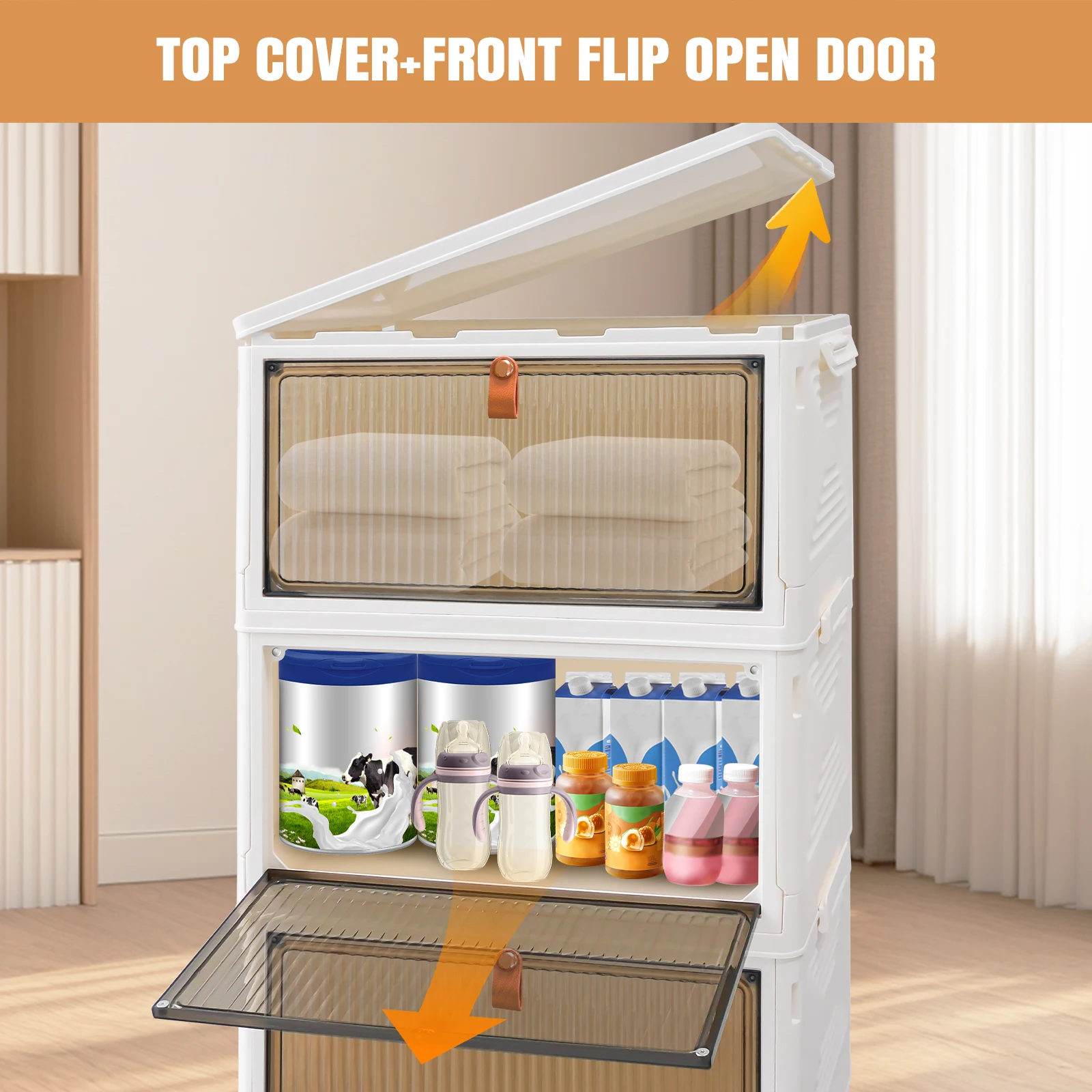 BRIEFNESS 3/4/5 Tier Stackable Storage Boxes with Lids & Wheels Plastic Organizer for Clothes,Bedroom,Living Room,Study & Office