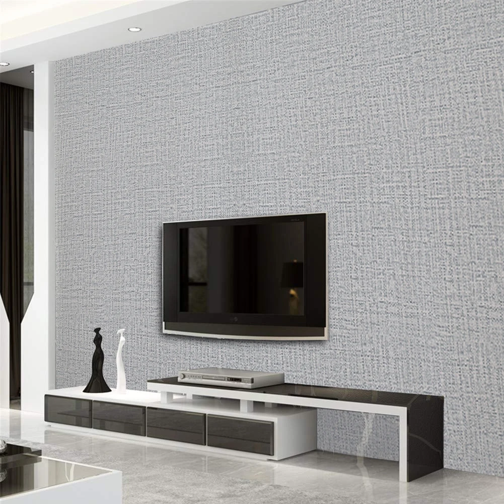 Grey Linen Texture Waterproof and Moisture-Proof PVC Wallpaper Self-Adhesive for Living Room Bedroom Wall Decoration