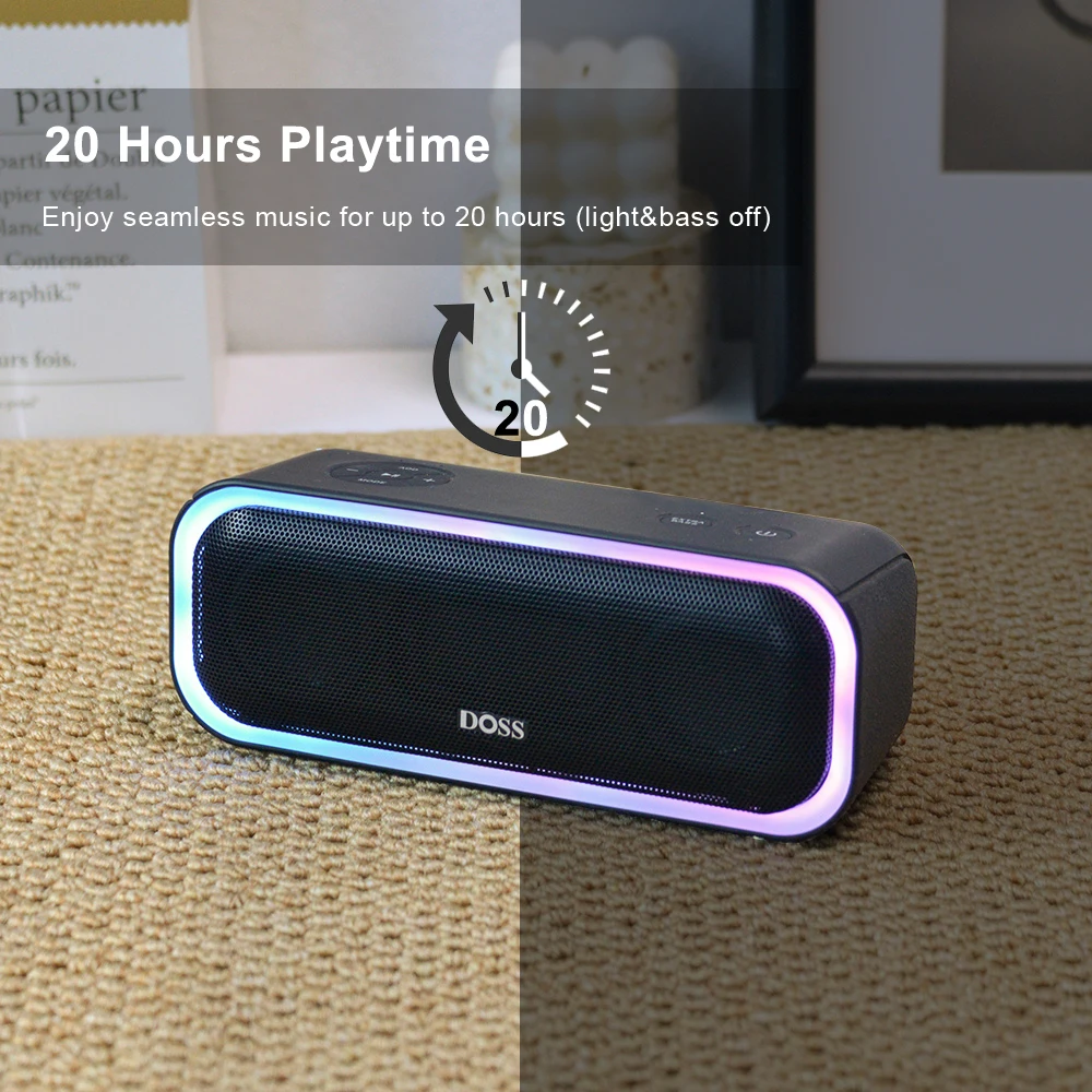 DOSS Bluetooth 5.0 Speaker Powerful 20W Stereo Sound Extra Bass Sound Box IPX6 Waterproof TWS Pairing Wireless Portable Speakers