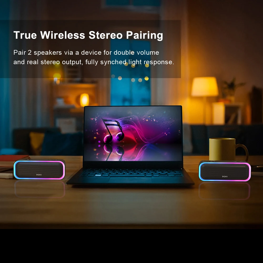 DOSS Bluetooth 5.0 Speaker Powerful 20W Stereo Sound Extra Bass Sound Box IPX6 Waterproof TWS Pairing Wireless Portable Speakers