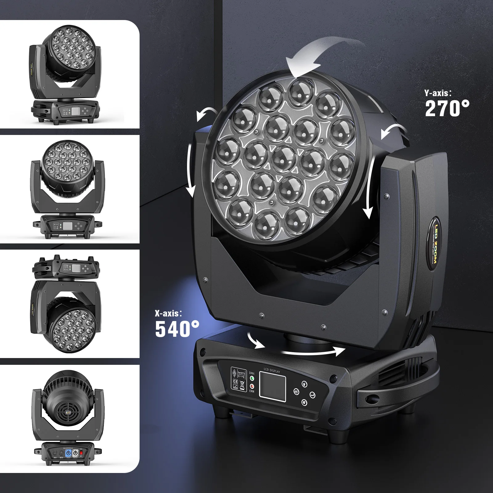 LeLeght 19*20W Moving Head Light Stage Lighting Effect 16/24CH DMX Control for Disco Nightclub KTV Bar Theater Shopping Mall