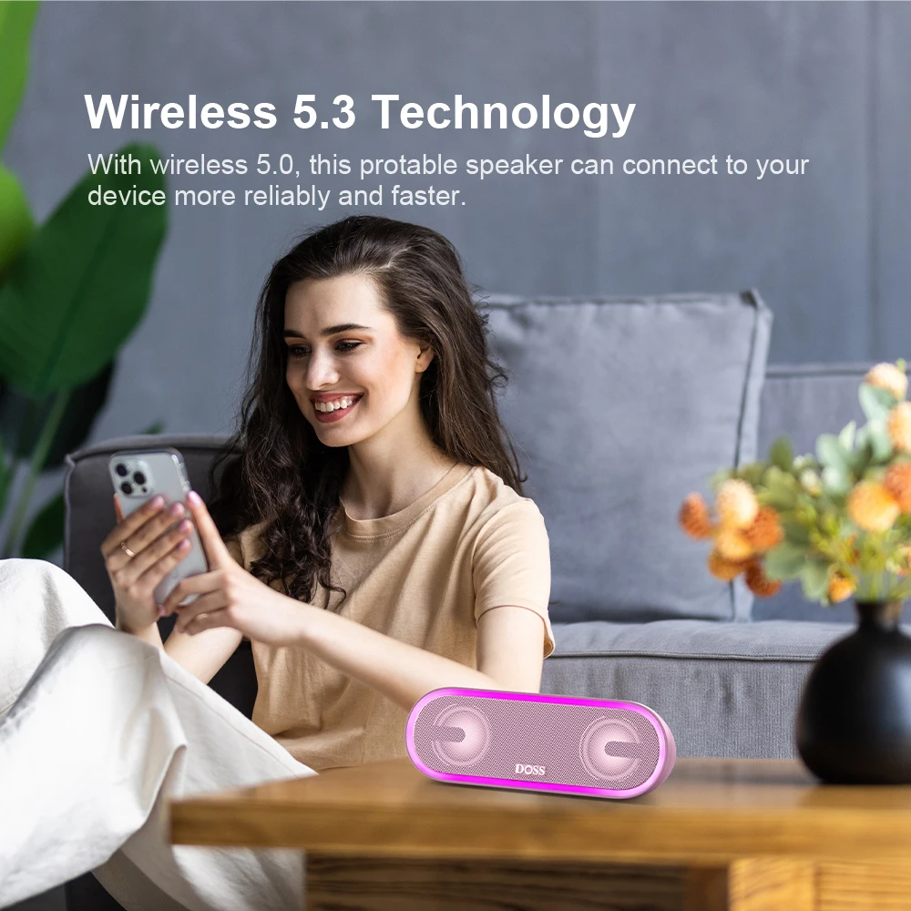 DOSS Wireless Speaker Bluetooth 5.3 40W Stereo Sound Bass Outdoor IPX6 Waterproof 20Hours Playtime Party Lights Portable Speaker