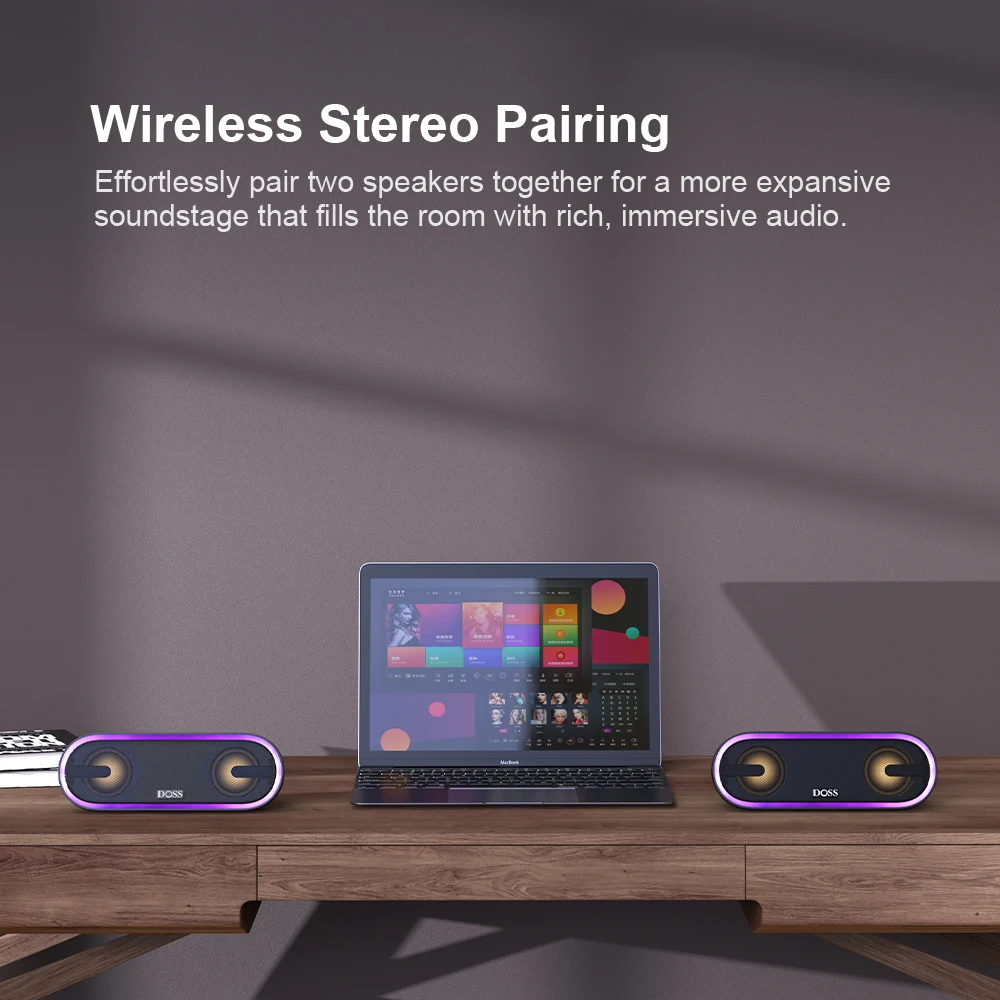 DOSS Wireless Speaker Bluetooth 5.3 40W Stereo Sound Bass Outdoor IPX6 Waterproof 20Hours Playtime Party Lights Portable Speaker