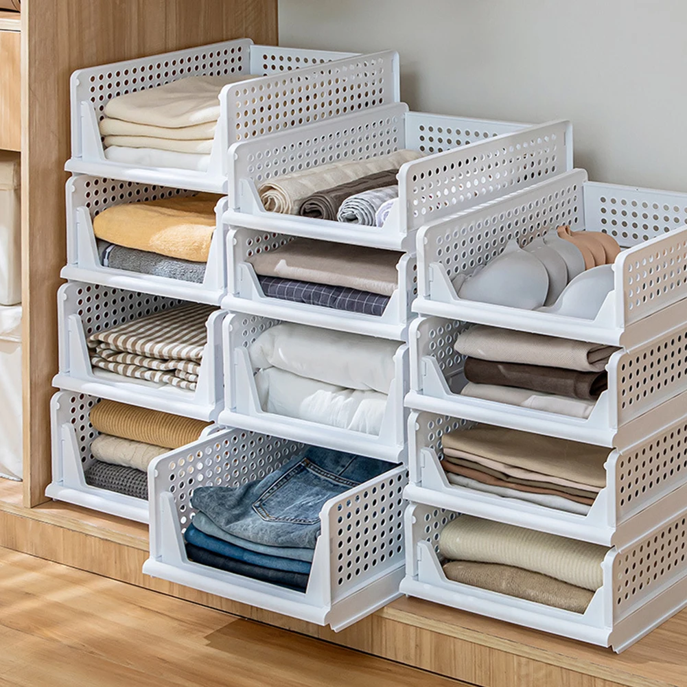 【Lifeideas】Foldable Stackable Drawer Storage Basket Organizing Boxes Partition Bedroom Office Organizers Closet Clothes