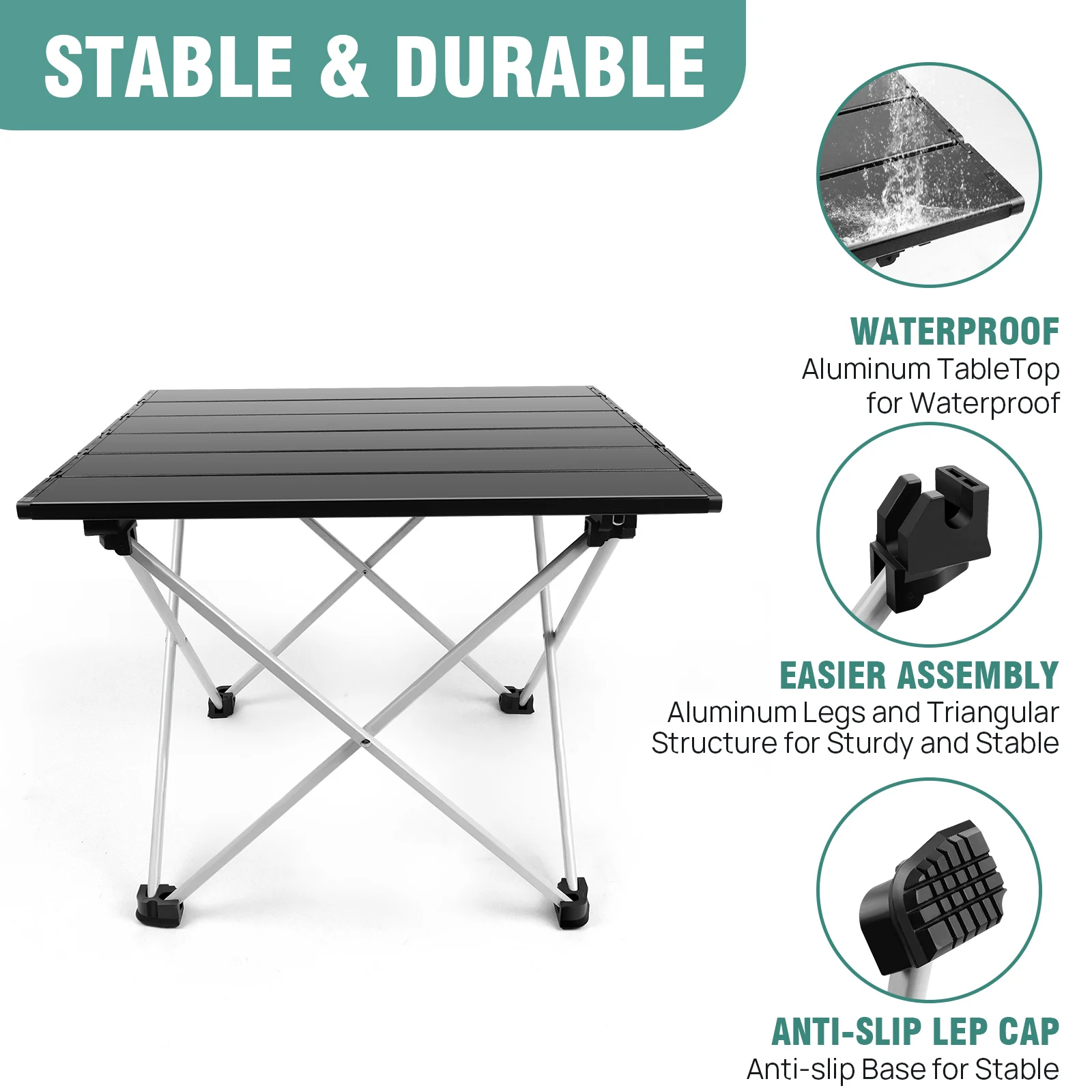 Ultralight Folding Camping Table,Portable Aluminum Picnic Table - Compact & Sturdy for Outdoor,Beach,Hiking, Fishing ,Easy Setup