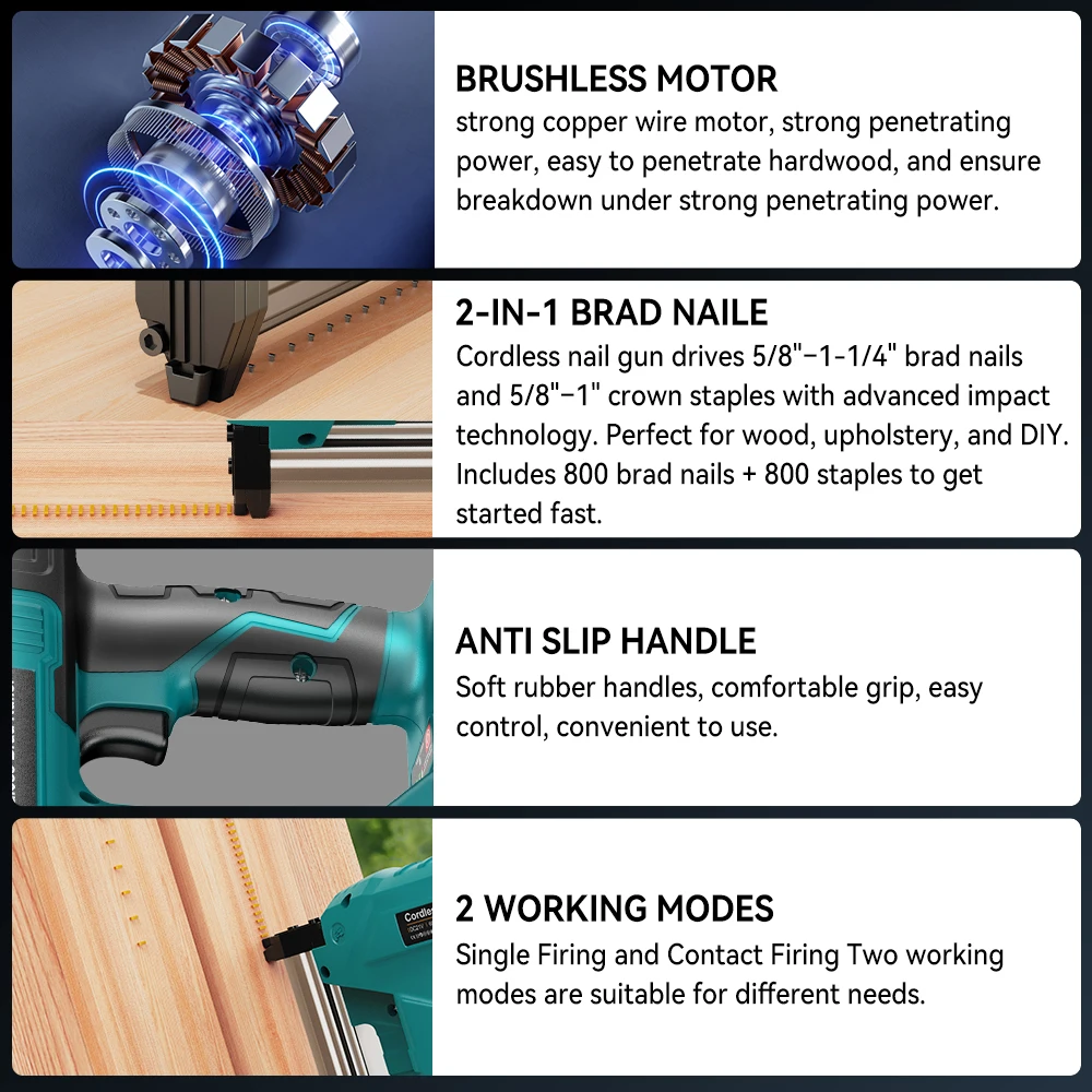 YEARTOP F10-F32 Electric Brushless Nail Staple Guns Battery Stapler Nailer Cordless Woodworking Nailing For Makita 18V Battery Y