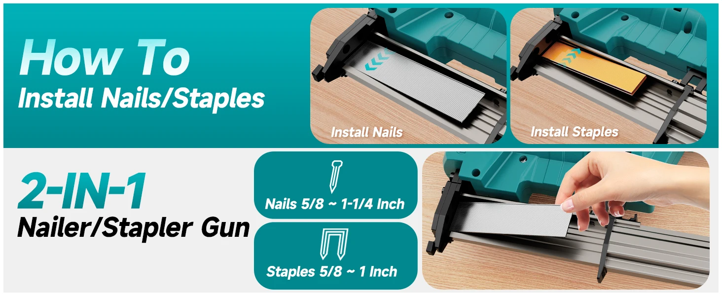 YEARTOP F10-F32 Electric Brushless Nail Staple Guns Battery Stapler Nailer Cordless Woodworking Nailing For Makita 18V Battery Y