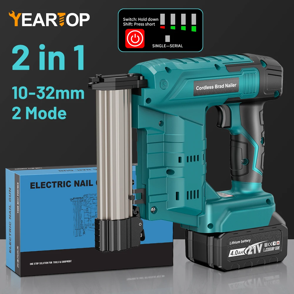 YEARTOP F10-F32 Electric Brushless Nail Staple Guns Battery Stapler Nailer Cordless Woodworking Nailing For Makita 18V Battery Y