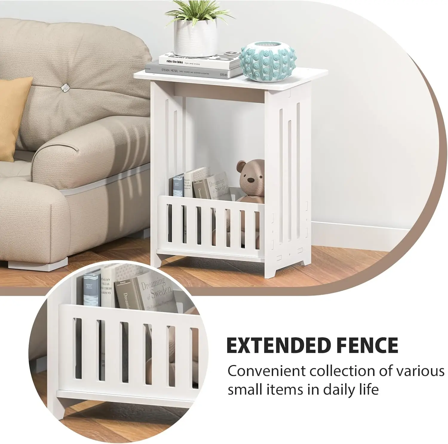 Bedside Tables white Nightstand Storage Display Unit Side Table End Table for Home 22*34*40cm