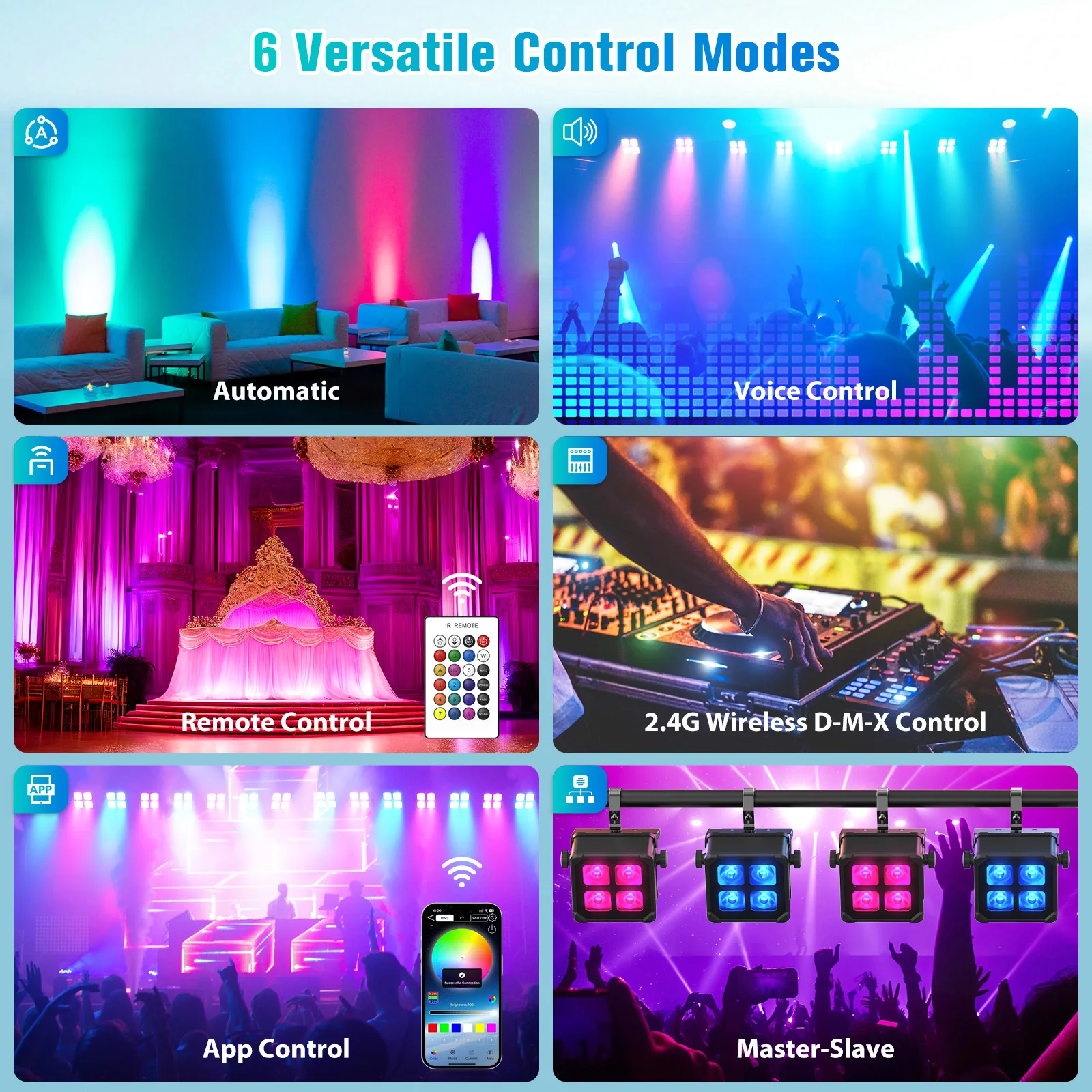 Datewink 2/4Pcs 40W Waterproof LED Par Light Rechargeable APP Remote Control RGBWA+UV Stage Light DMX For DJ Disco Party Wedding