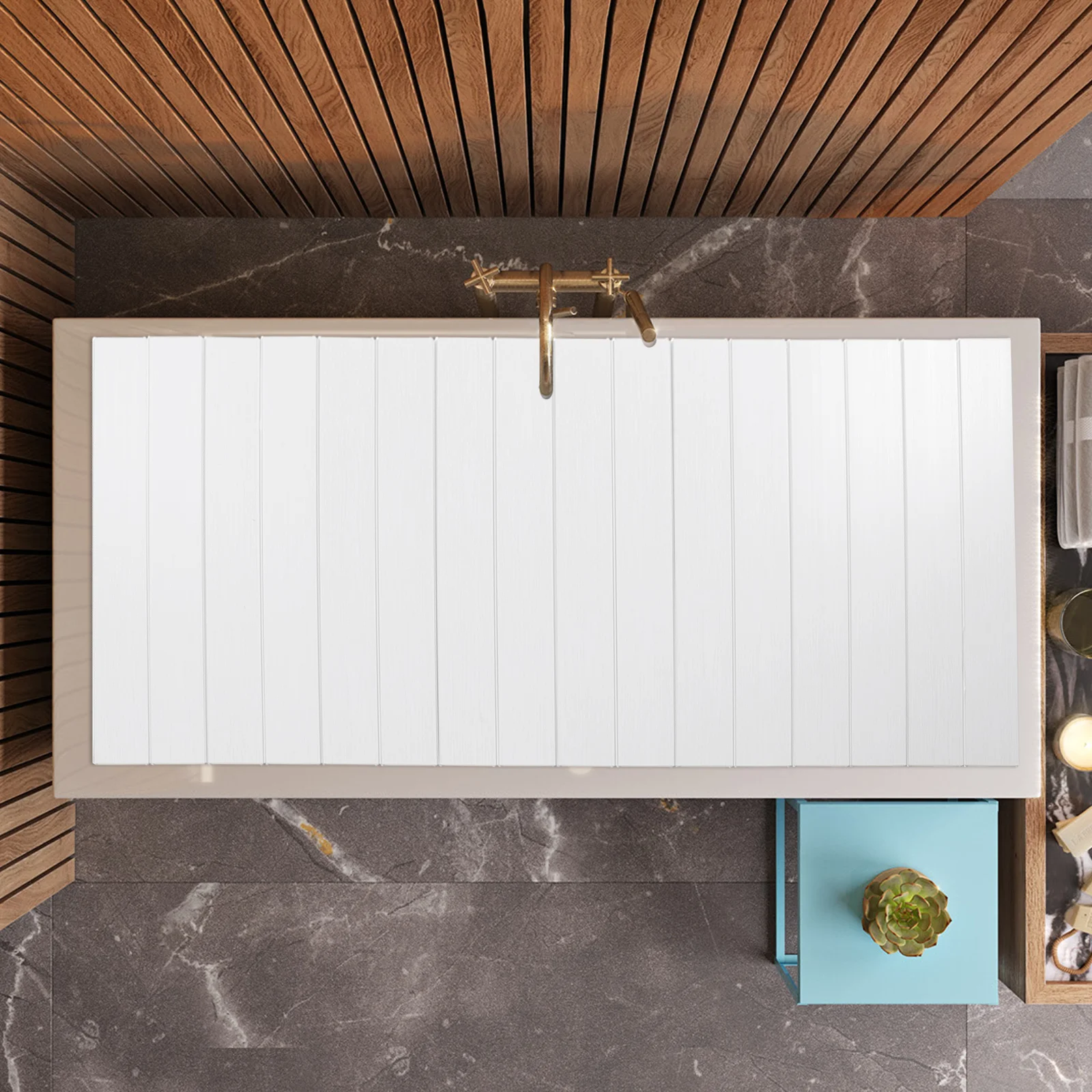 70x170cm Foldable Bathtub Cover | Keep Warm & Dustproof | PVC Tray Table for Laptop & Bath Items | White Woodgrain