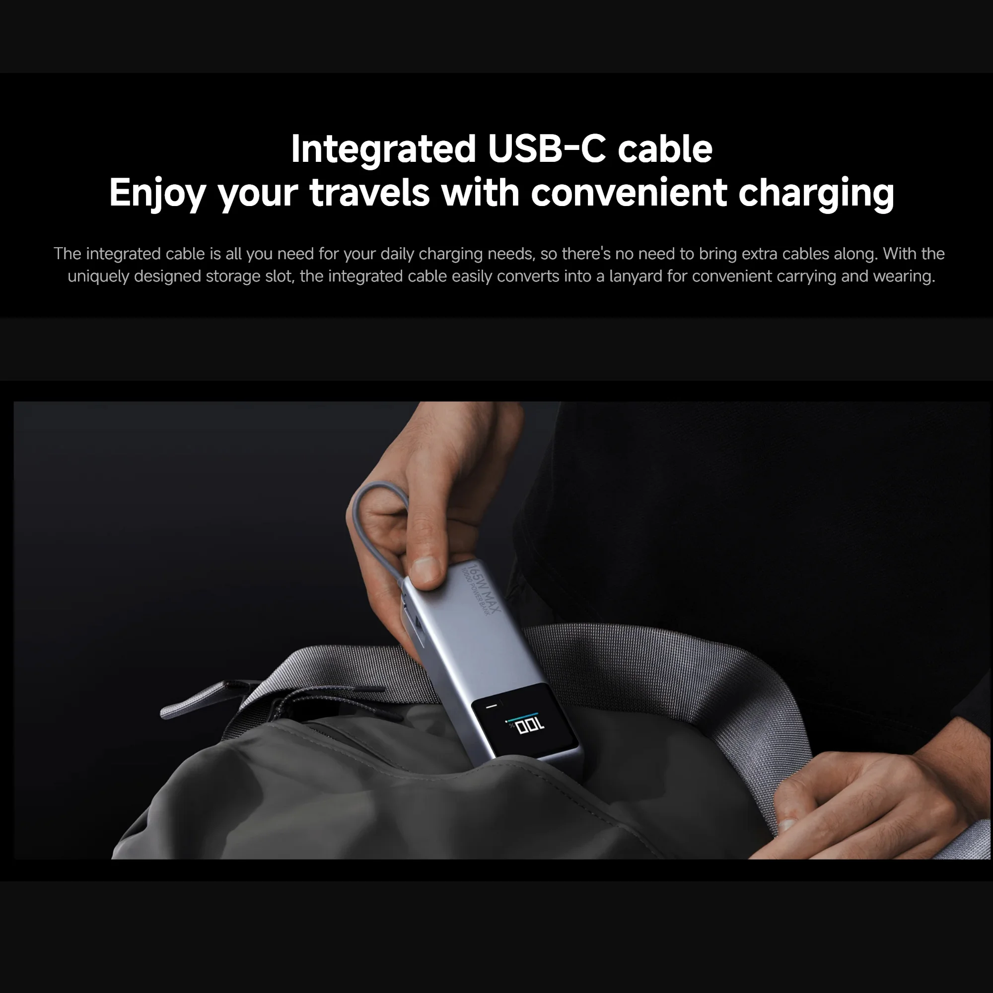 Xiaomi 165W Power Bank 10000mAh, 120W Output Via Integrated Cable USB C Dual Ports LED Screen Portable Charger For Macbook iPhone Xiaomi