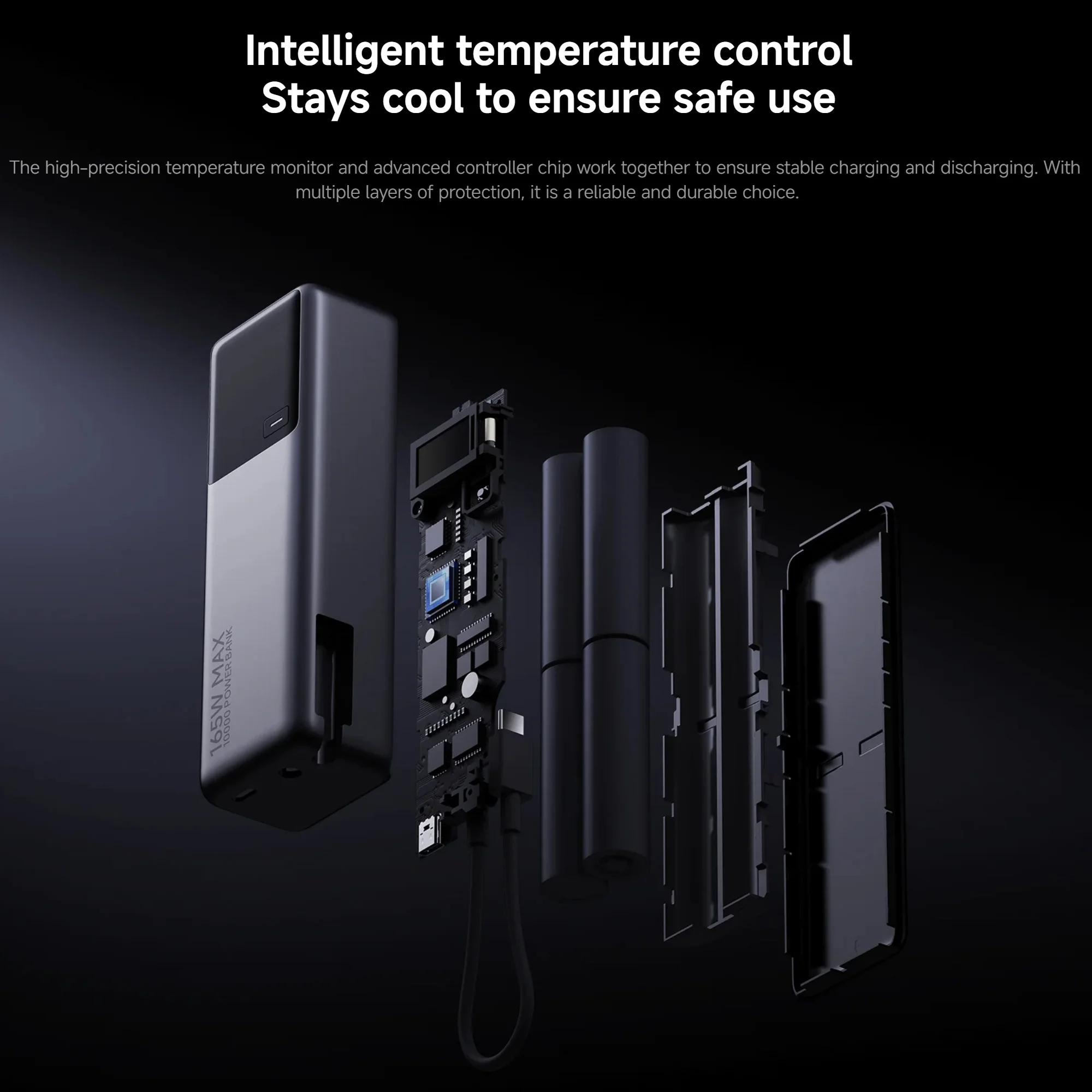 Xiaomi 165W Power Bank 10000mAh, 120W Output Via Integrated Cable USB C Dual Ports LED Screen Portable Charger For Macbook iPhone Xiaomi