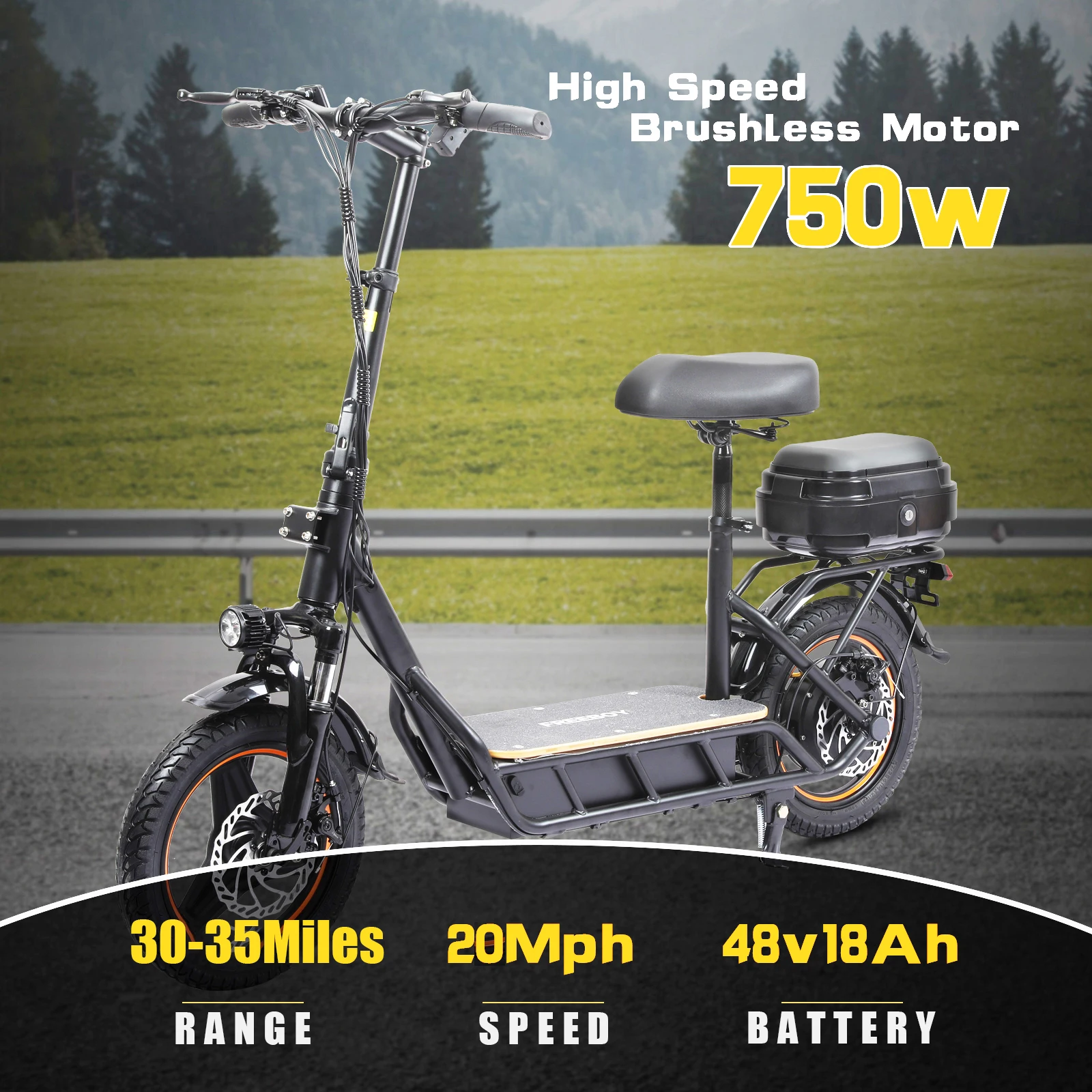750W Motor 48V 18Ah Battery Electric Scooter for Adults Load 330Lbs Commuter Scooter with Box Urban commuting electric bicycles