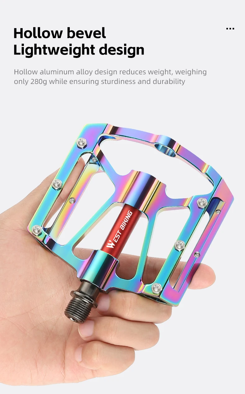 WEST BIKING Bicycle Pedal Three Bearing Aluminum Alloy Anti-Slip Pedal MTB Mountain Bike Road Bike Pedal Color Bike Accessories