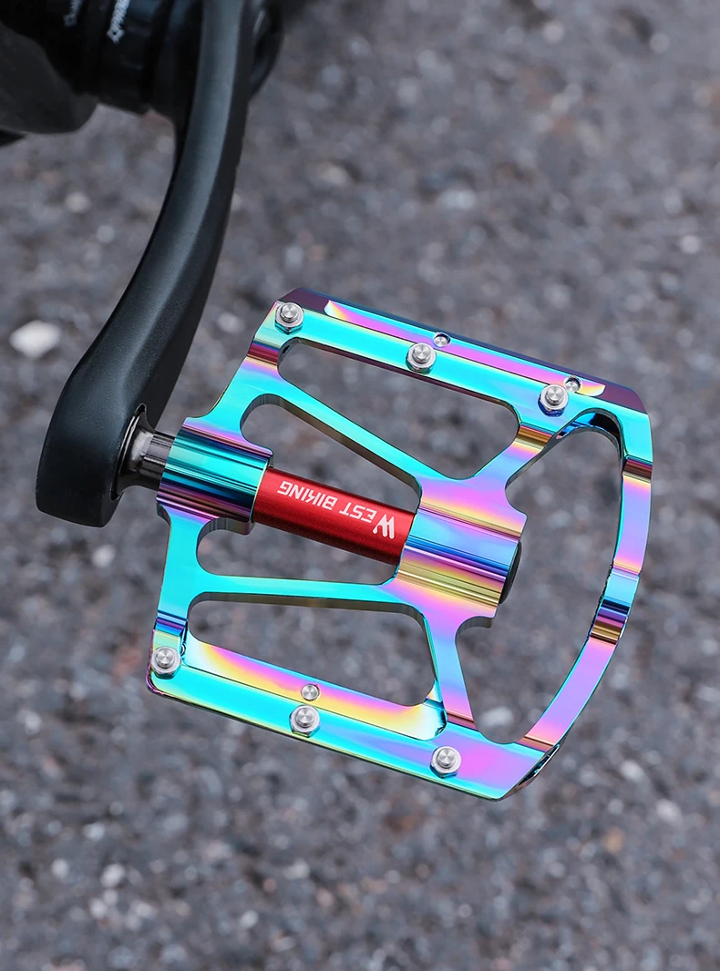 WEST BIKING Bicycle Pedal Three Bearing Aluminum Alloy Anti-Slip Pedal MTB Mountain Bike Road Bike Pedal Color Bike Accessories
