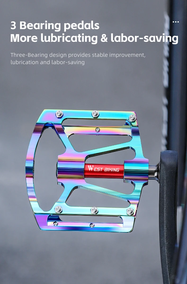 WEST BIKING Bicycle Pedal Three Bearing Aluminum Alloy Anti-Slip Pedal MTB Mountain Bike Road Bike Pedal Color Bike Accessories