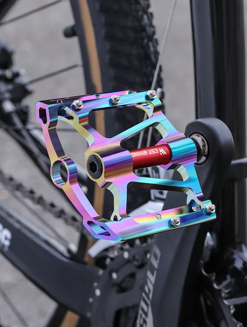 WEST BIKING Bicycle Pedal Three Bearing Aluminum Alloy Anti-Slip Pedal MTB Mountain Bike Road Bike Pedal Color Bike Accessories