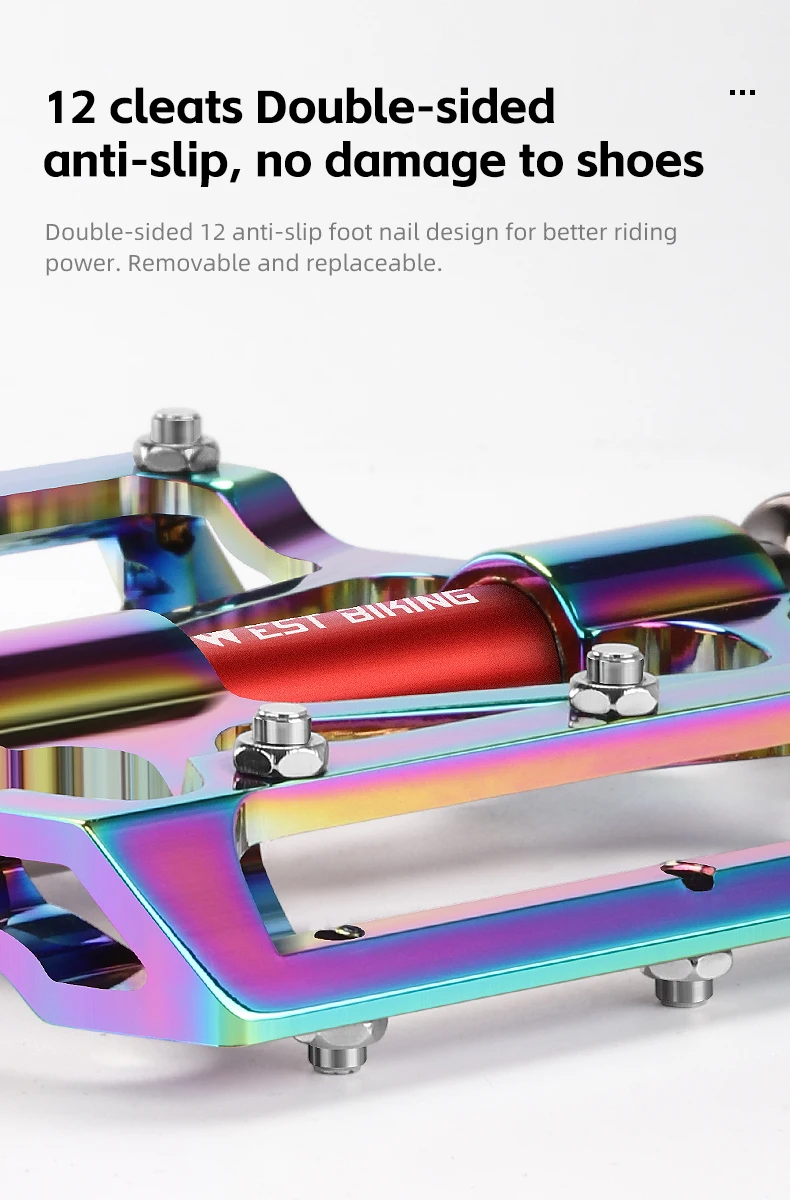 WEST BIKING Bicycle Pedal Three Bearing Aluminum Alloy Anti-Slip Pedal MTB Mountain Bike Road Bike Pedal Color Bike Accessories