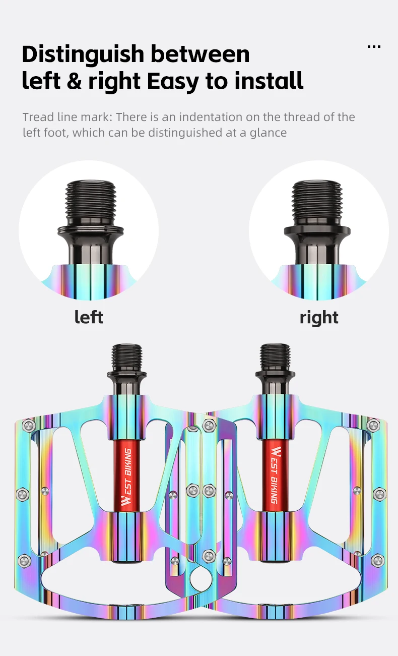 WEST BIKING Bicycle Pedal Three Bearing Aluminum Alloy Anti-Slip Pedal MTB Mountain Bike Road Bike Pedal Color Bike Accessories