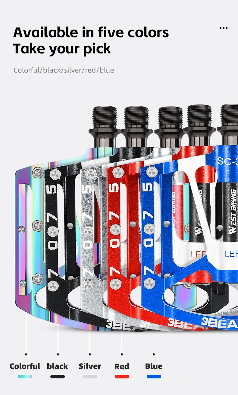 WEST BIKING Bicycle Pedal Three Bearing Aluminum Alloy Anti-Slip Pedal MTB Mountain Bike Road Bike Pedal Color Bike Accessories