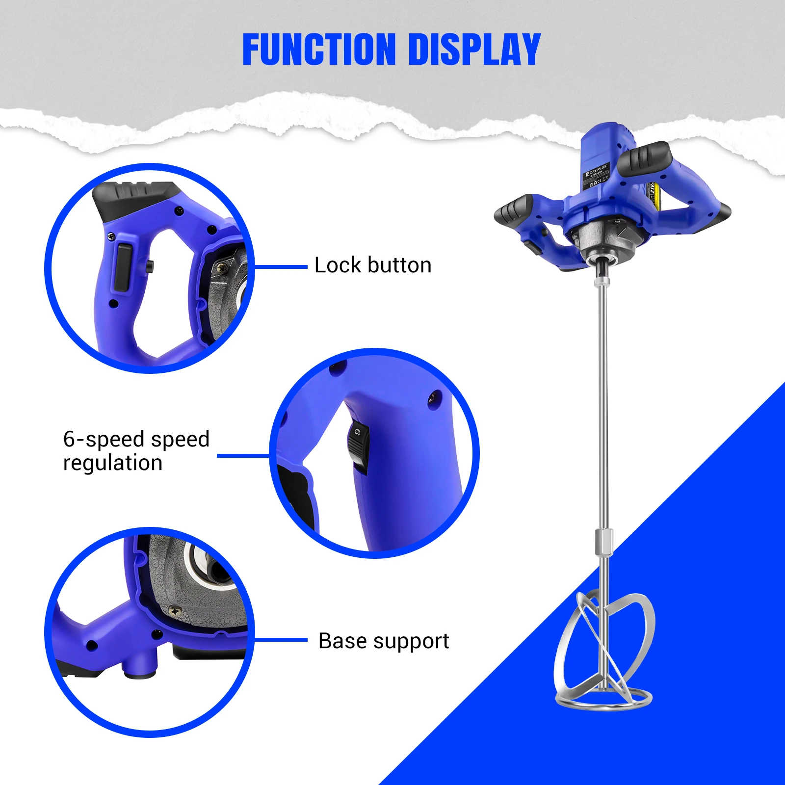 Cordless Mixer Portable Paddle Mixer 6 Speed, Electric Stirrer Drill Mix Stirring Tool with 2PC 1.5Ah Battery