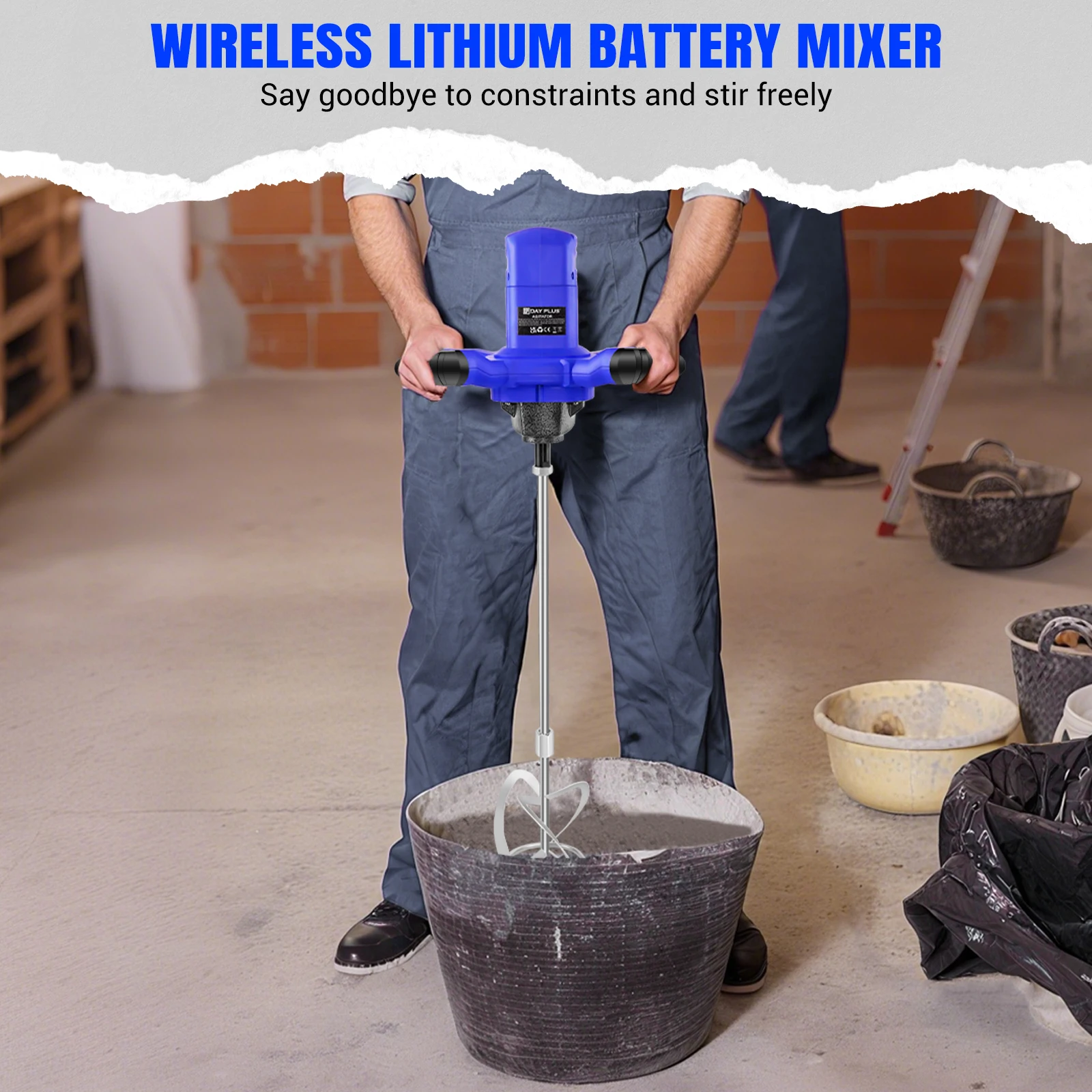 Cordless Mixer Portable Paddle Mixer 6 Speed, Electric Stirrer Drill Mix Stirring Tool with 2PC 1.5Ah Battery