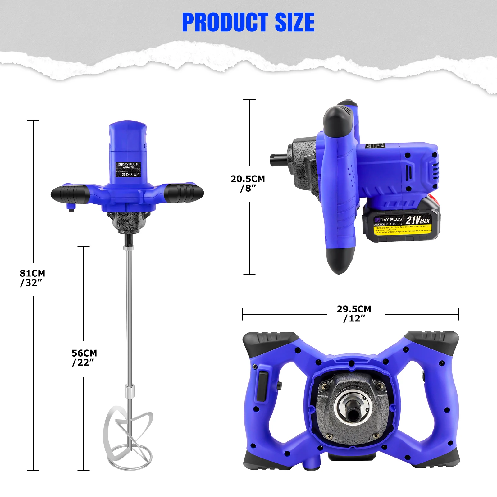 Cordless Mixer Portable Paddle Mixer 6 Speed, Electric Stirrer Drill Mix Stirring Tool with 2PC 1.5Ah Battery