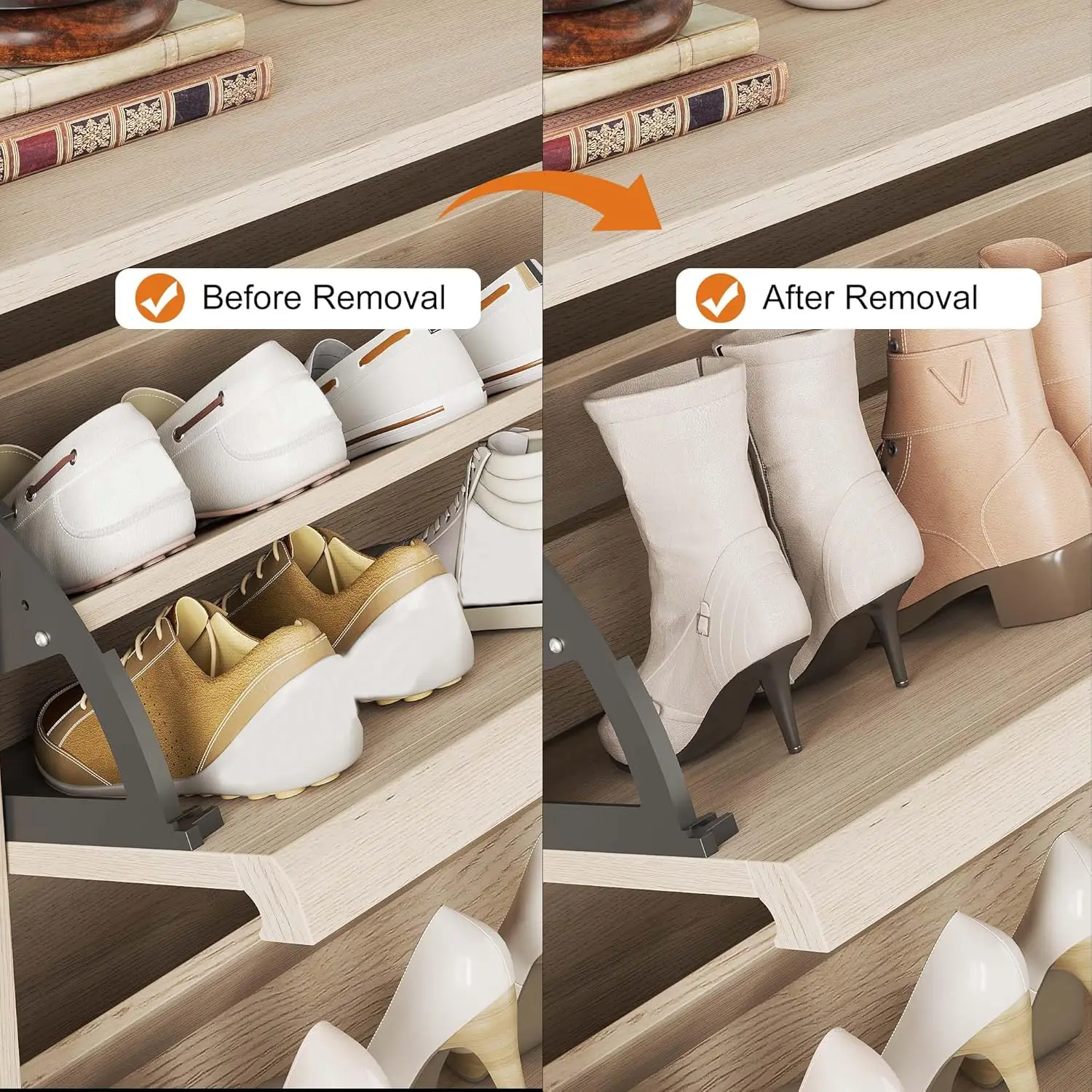 Shoe Cabinet with 2 Flip-Down Doors & Adjustable Shelf - Narrow Wooden Organizer for Entryway, Hallway Closet