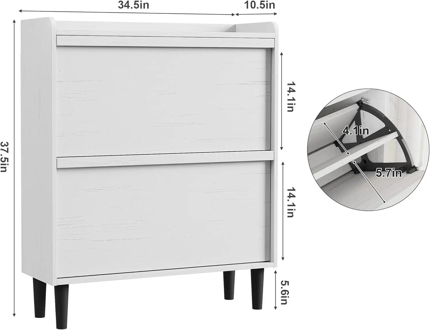 Shoe Cabinet with 2 Flip-Down Doors & Adjustable Shelf - Narrow Wooden Organizer for Entryway, Hallway Closet