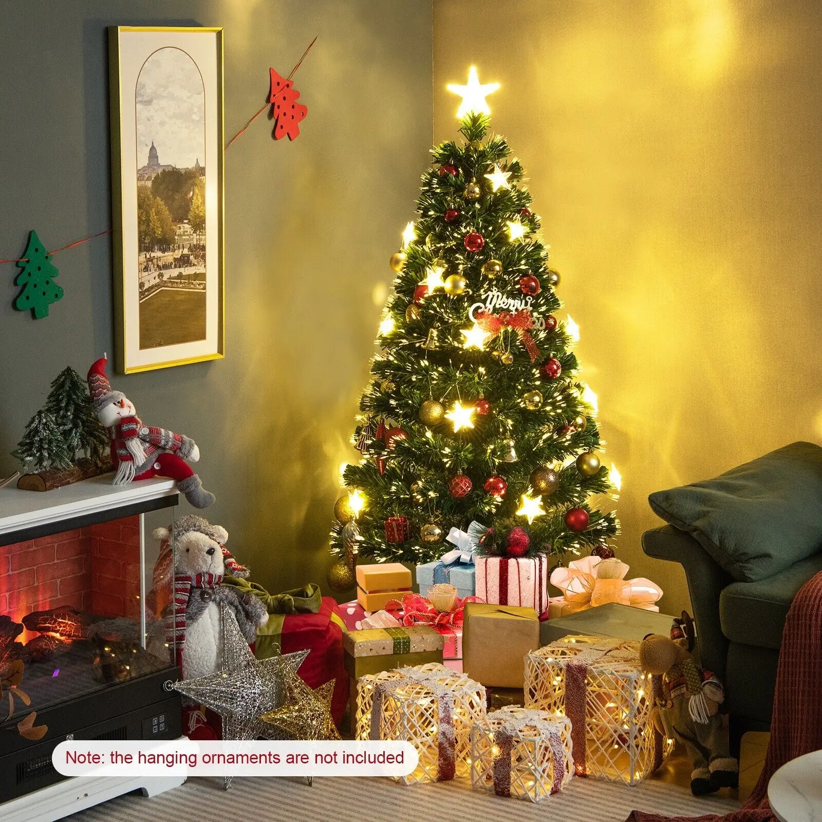DORTALA 5FT Pre-Lit Artificial Christmas Tree Fiber Optics Xmas Tree 8 Lighting Modes