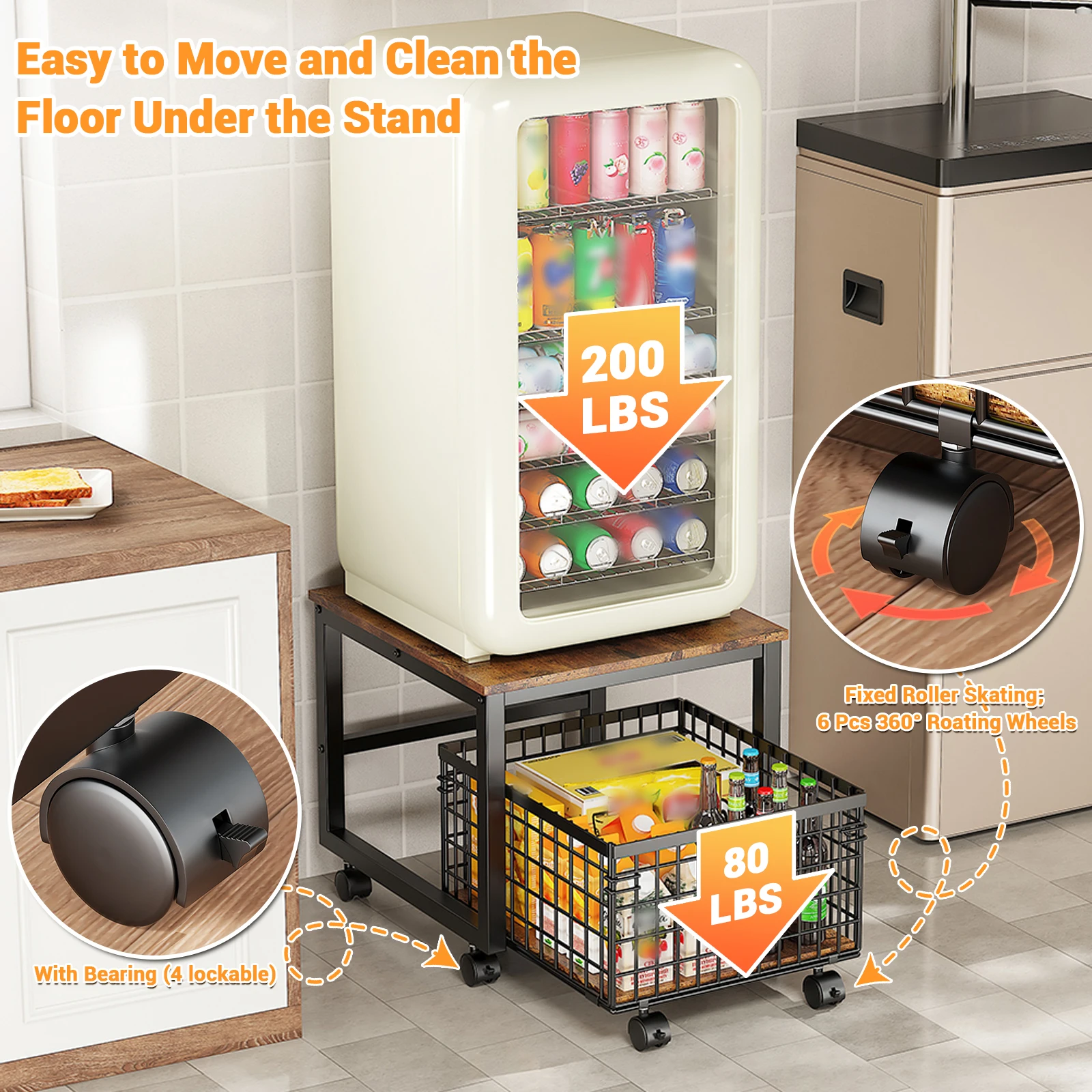 1 Set Refrigerator Stand on Wheels, Mini Refrigerator Stand with Extendable Storage Basket, Portable Refrigerator Base For Home