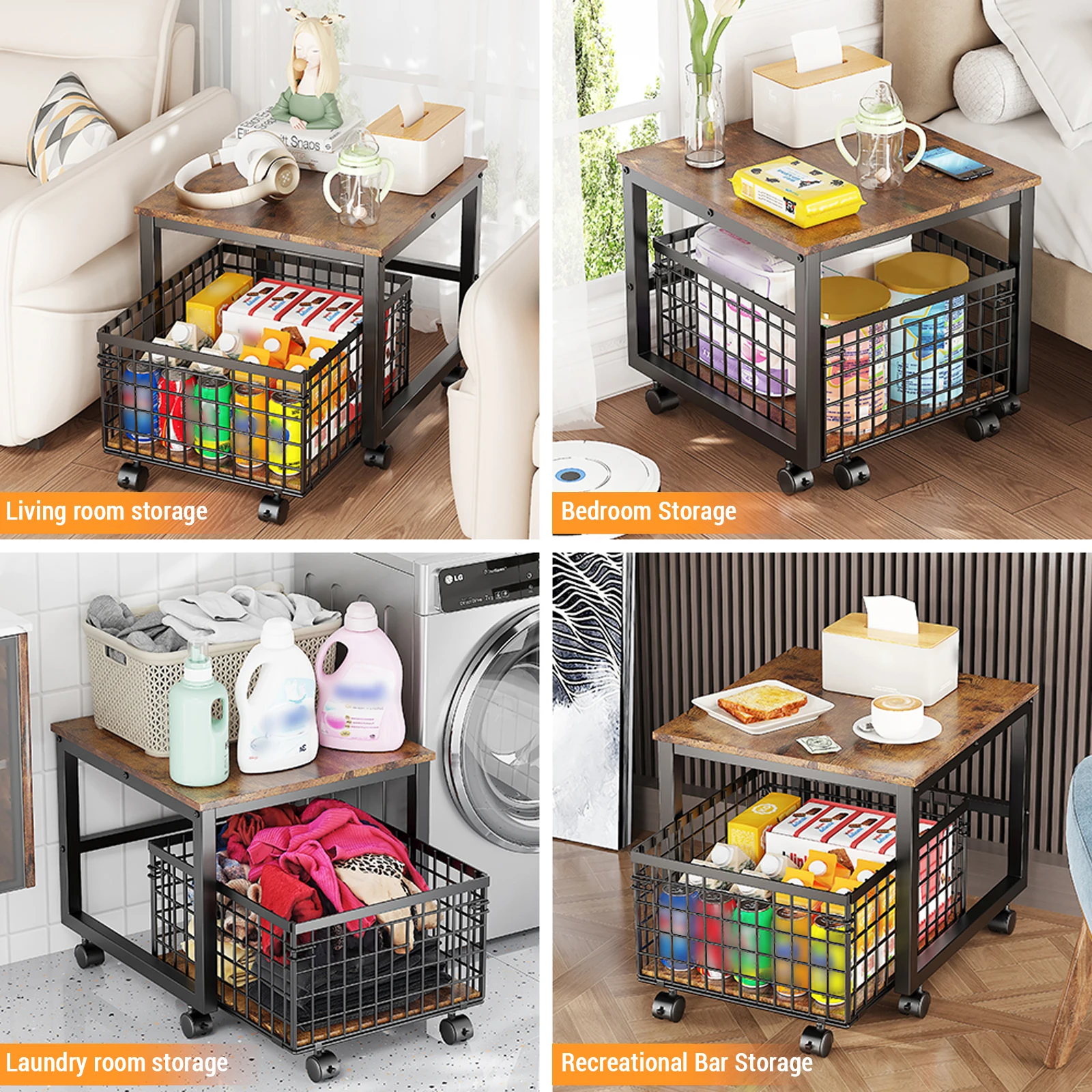 1 Set Refrigerator Stand on Wheels, Mini Refrigerator Stand with Extendable Storage Basket, Portable Refrigerator Base For Home
