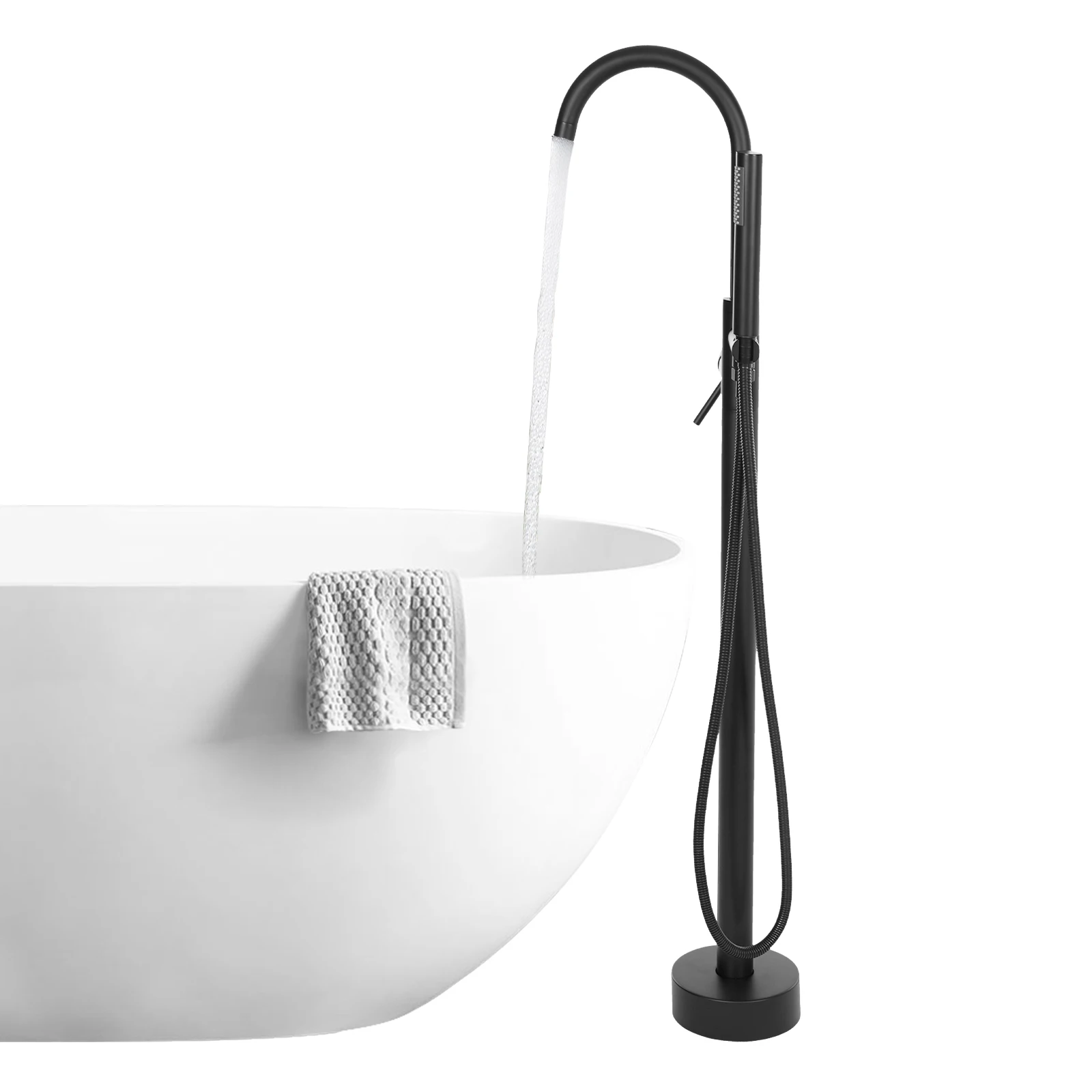 Freestanding Bathtub Faucet,Bathroom Tap Bath Shower Mixer Black Floor-Mounted Free Standing 360°Handheld Nozzle