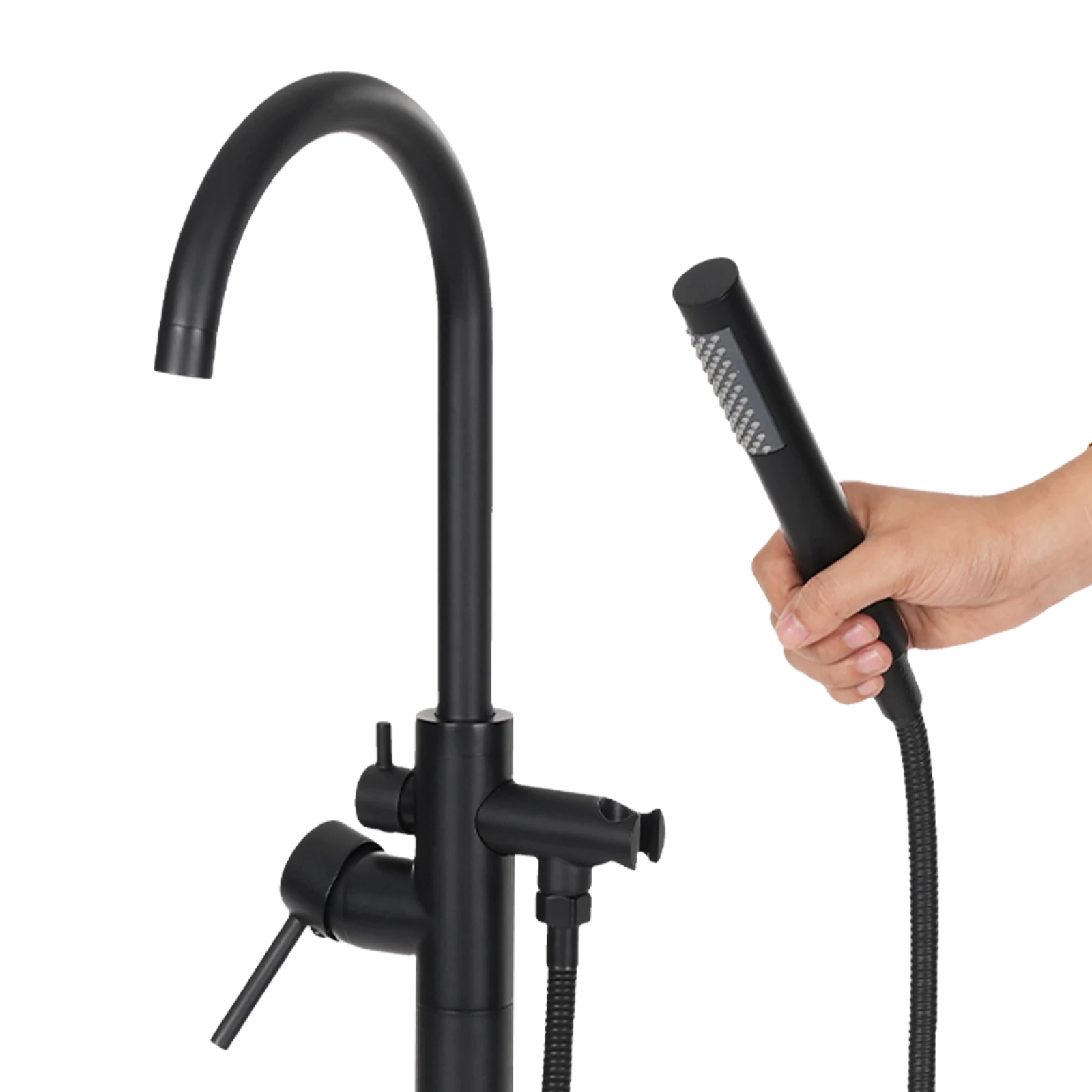 Freestanding Bathtub Faucet,Bathroom Tap Bath Shower Mixer Black Floor-Mounted Free Standing 360°Handheld Nozzle