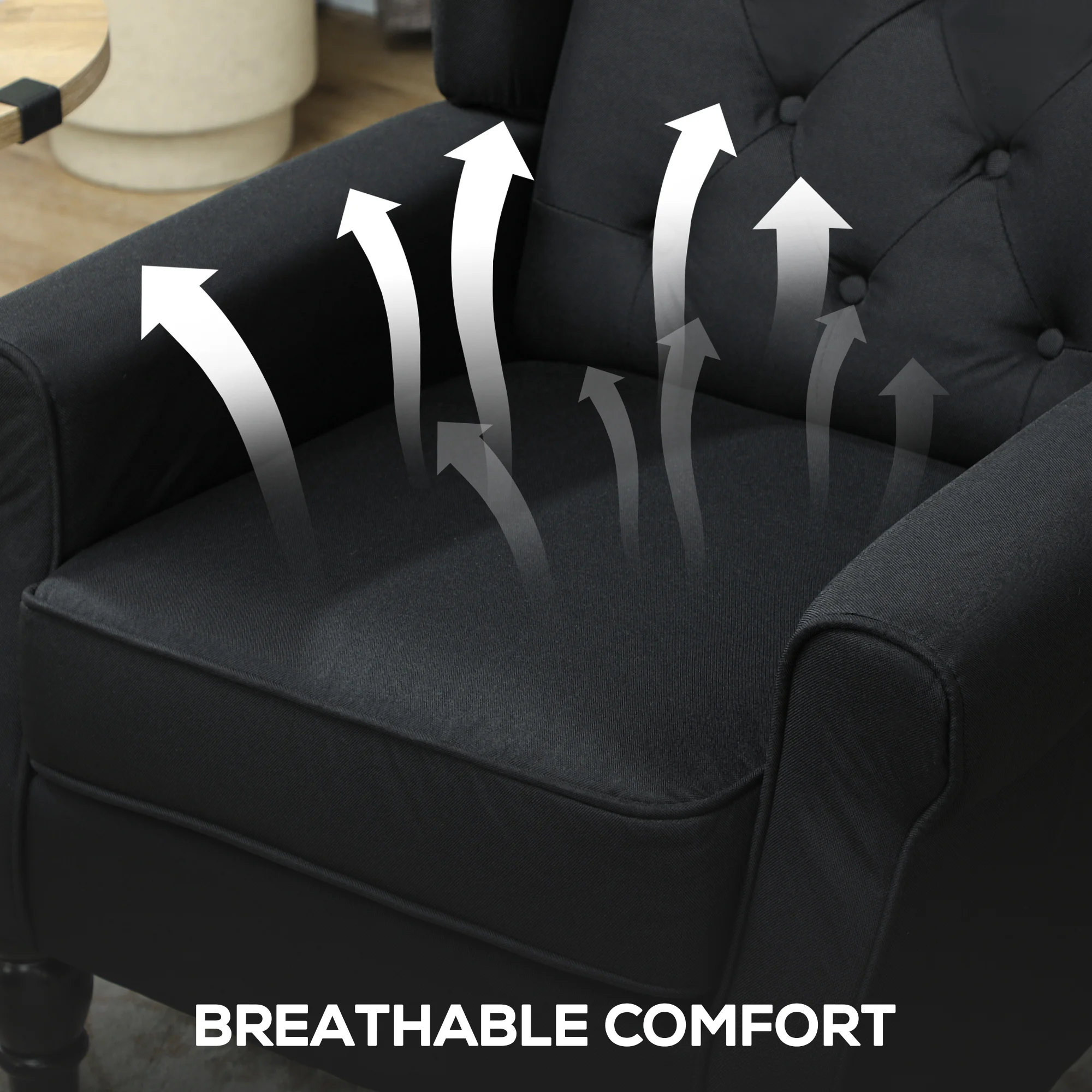HOMCOM Accent Chair Wingback Armchair Retro Tufted Club Wood Fabric, Black