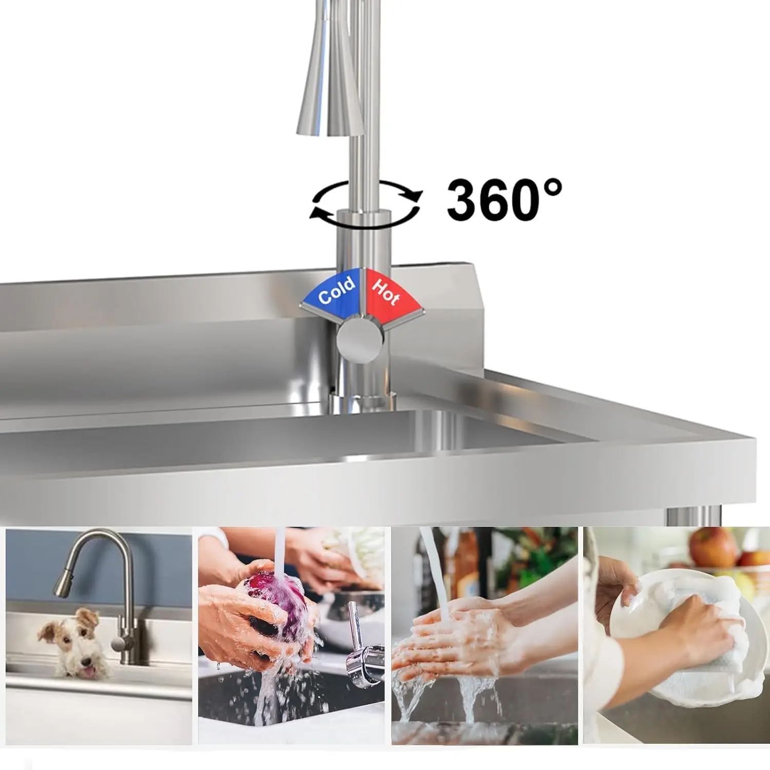 UK Stainless Steel Freestanding Utility Sink with 304 Stainless Faucet - Single Bowl Heavy Duty Kitchen Sink for Laundry Room, G